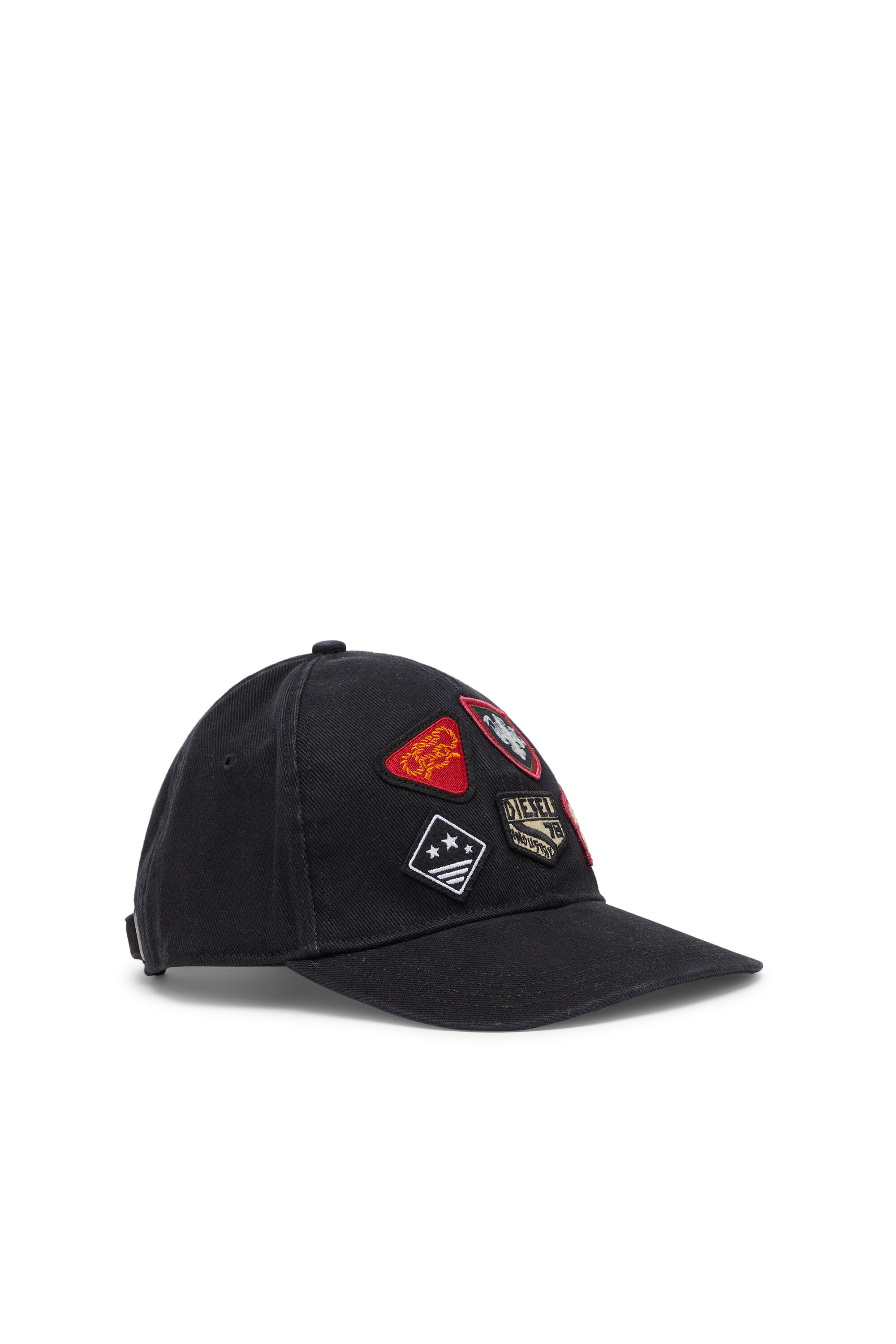 Diesel - C-SCUD, Man's Baseball cap with embroidered patches in Black - 1
