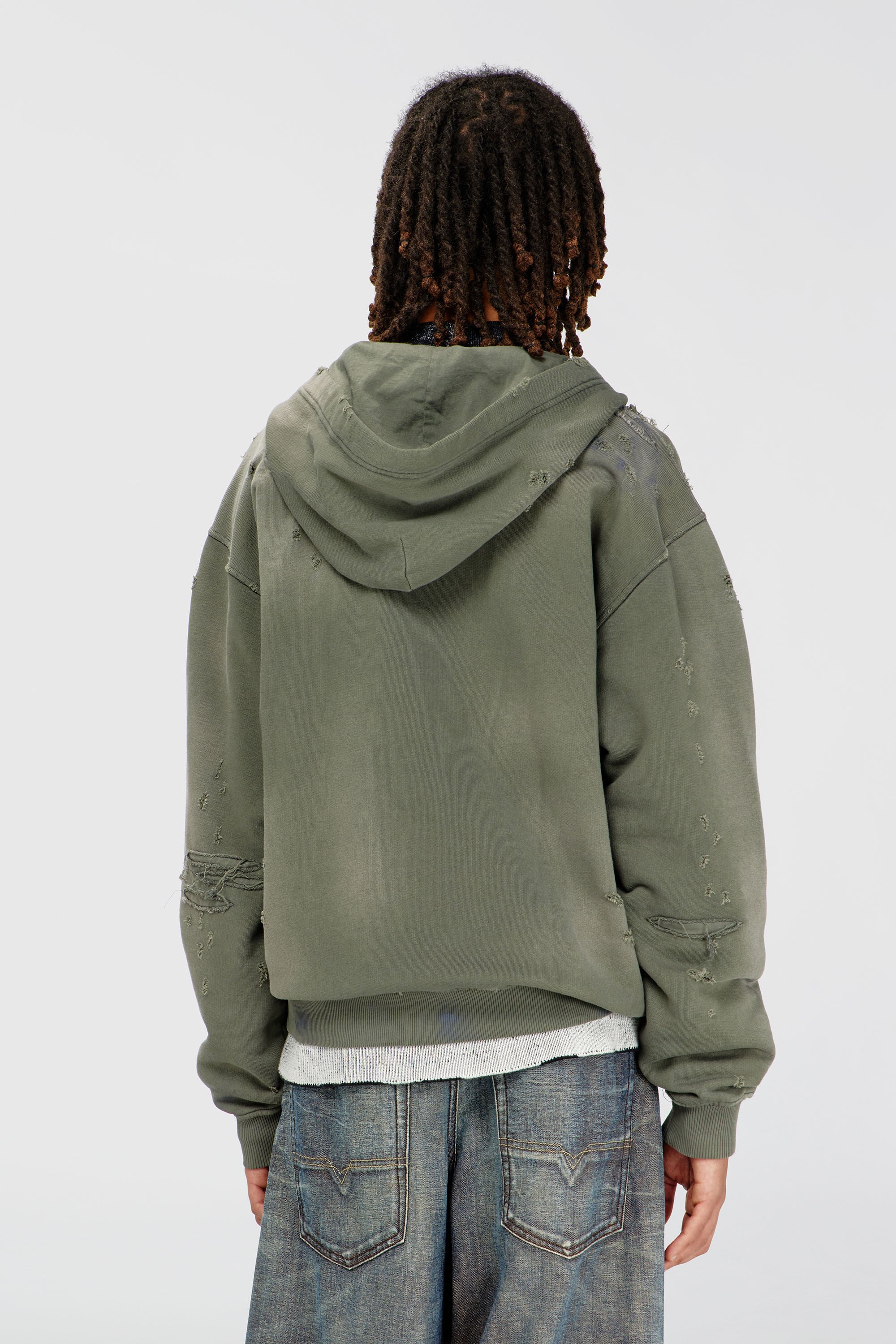 Diesel - S-KEITHY, Man's Distressed hoodie with V-neck in Grey - 4