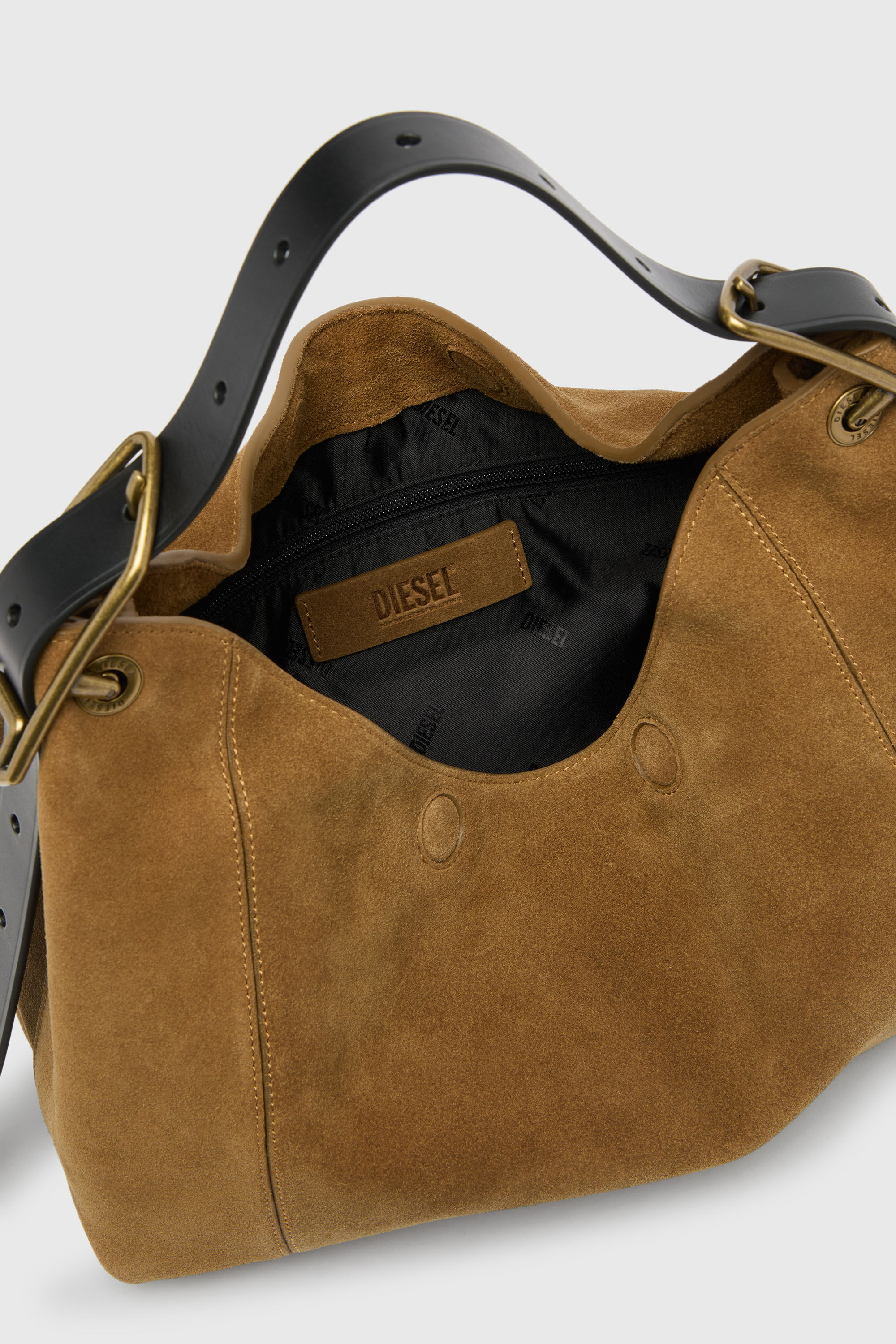 Diesel - D-LINE HOBO S, Woman's D-Line-Shoulder bag in waxed suede in Light Brown - 5