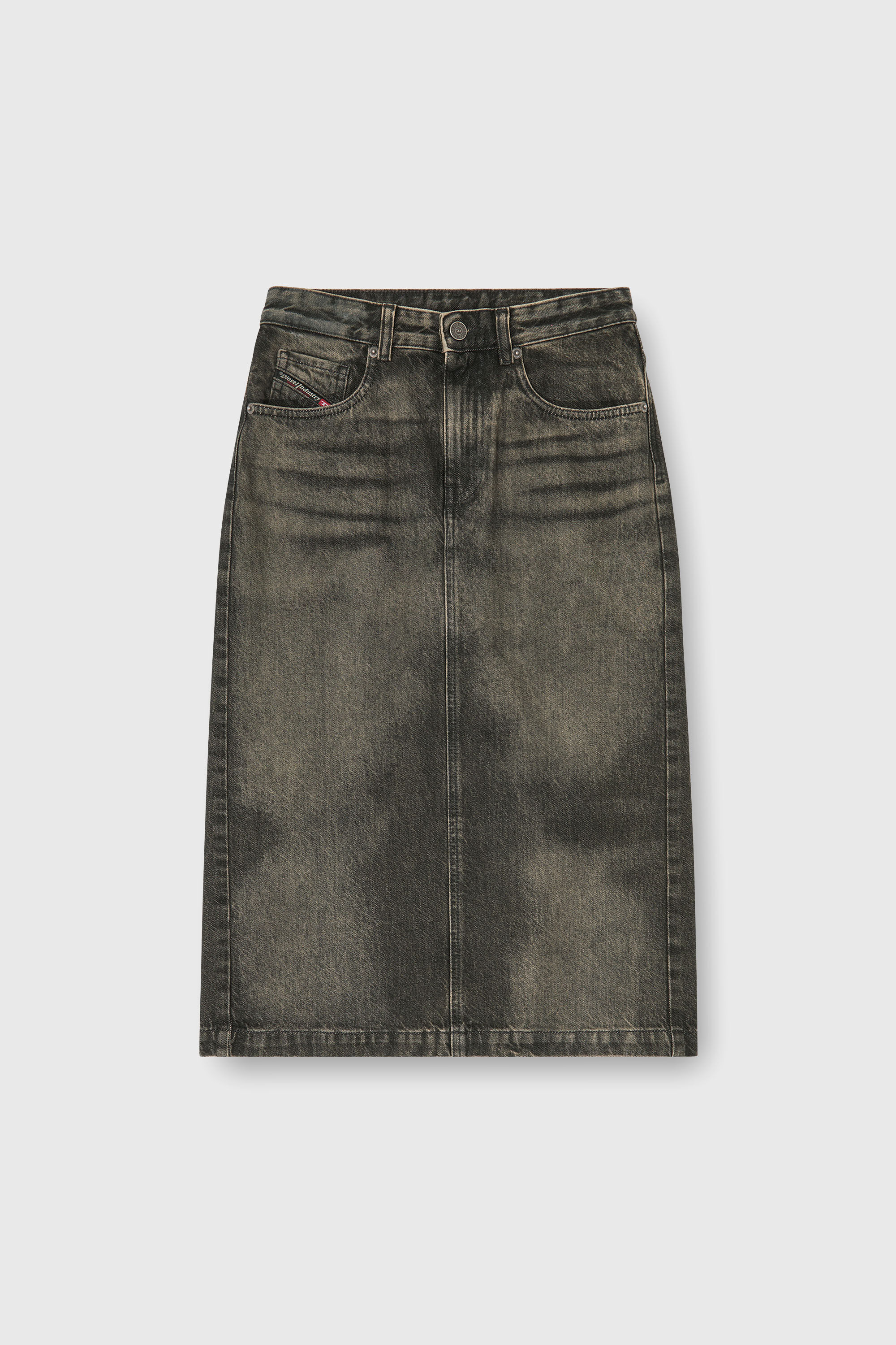 Diesel - DE-PENDY-FSJ, Woman's Pencil skirt in dirty-effect denim in Black/Dark grey - 2