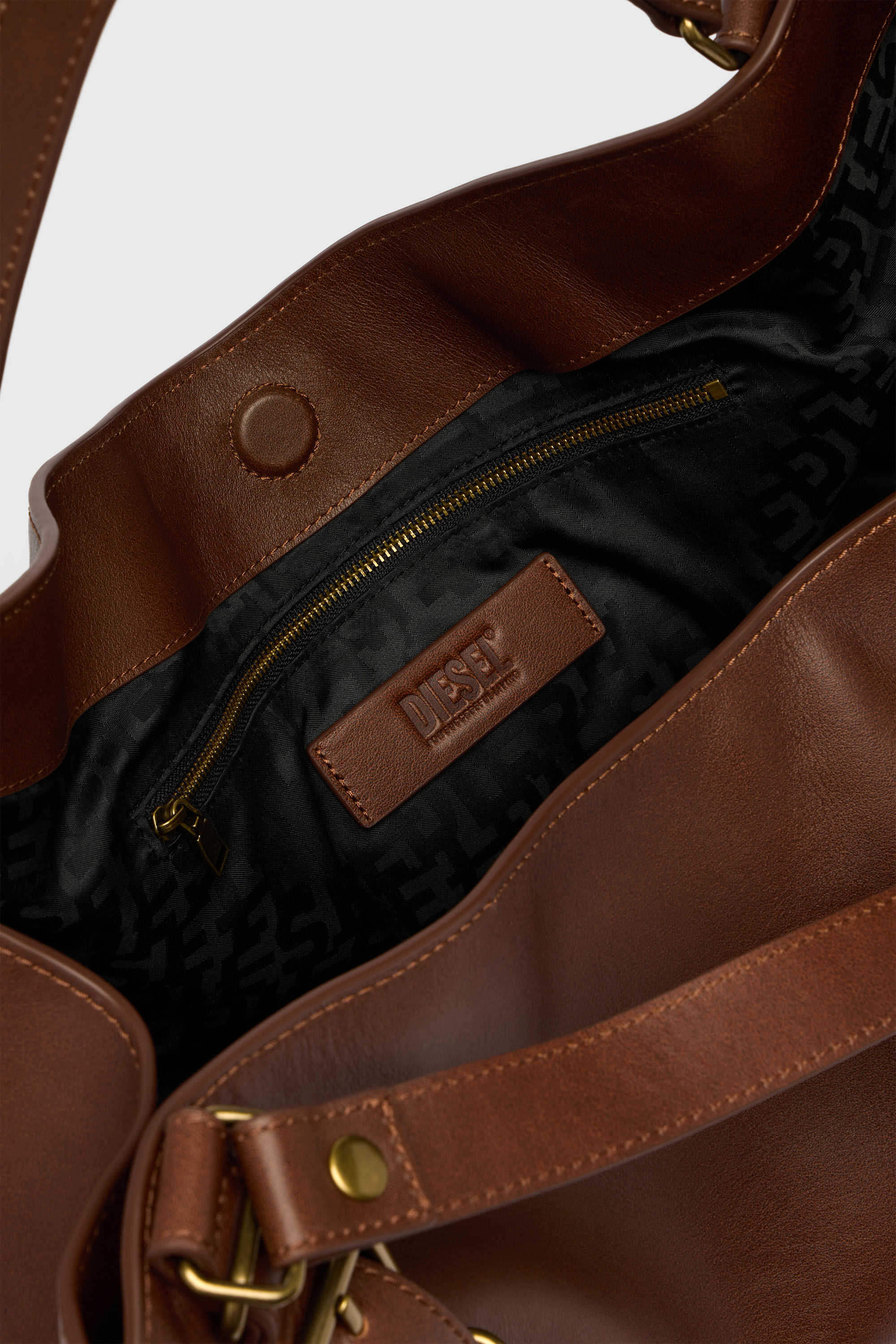Diesel - D-ONE TOPHANDLE M, Unisex's D-One-Medium top-handle bag in treated leather in Brown - 5