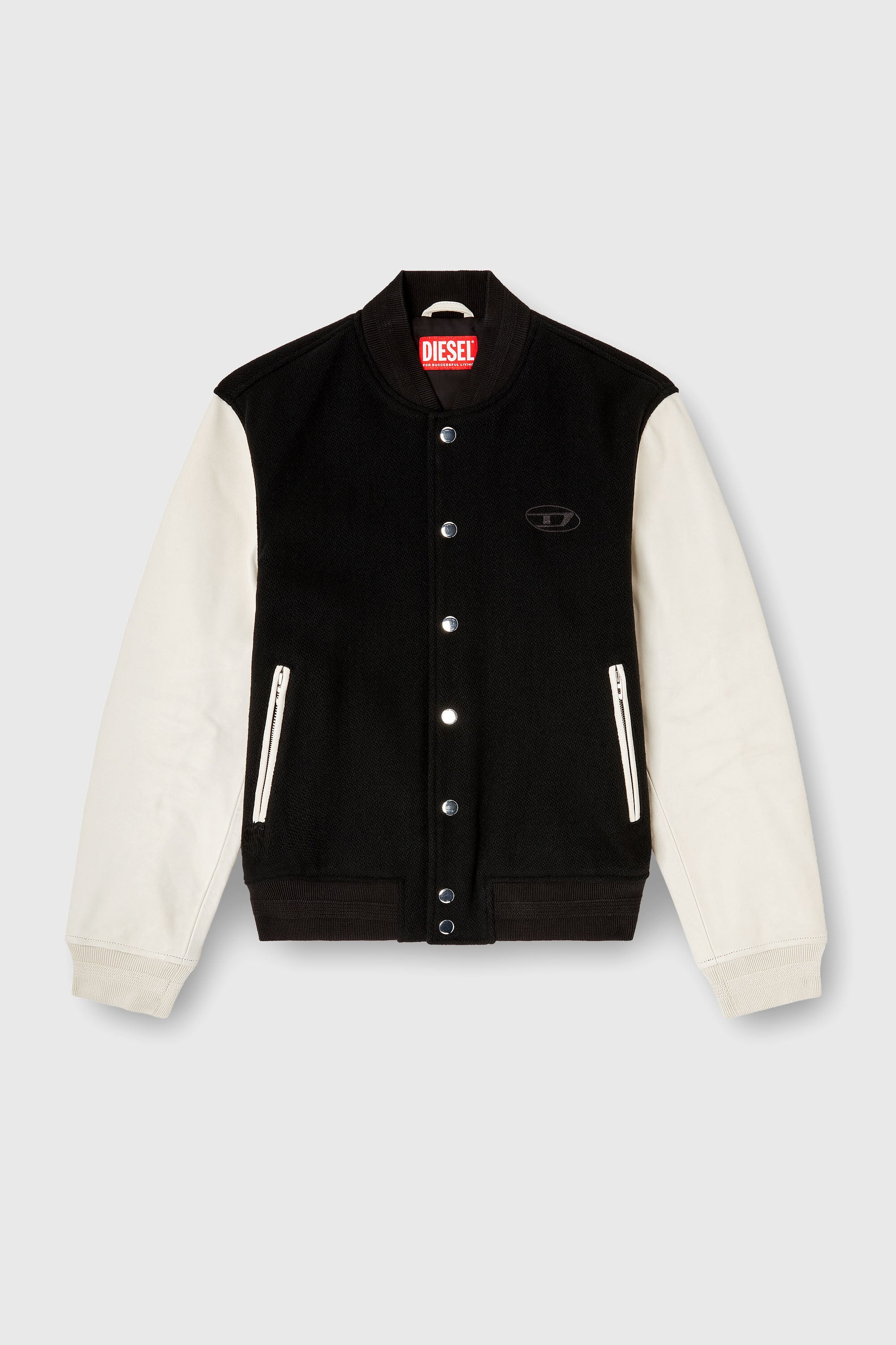 Diesel - L-ARRY-WRD, Man's Bomber jacket in wool blend and leather in Black/White - 2