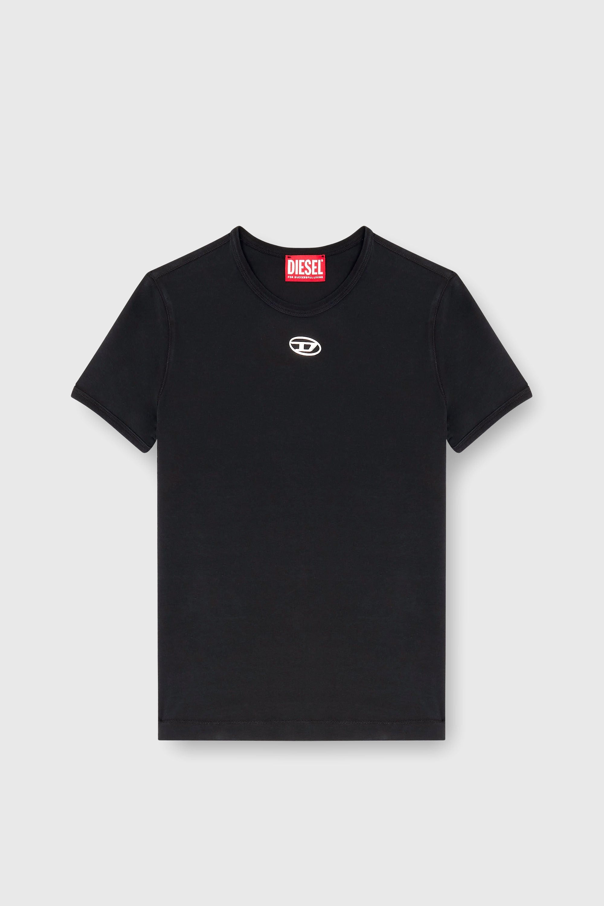 Diesel - T-UNCUTIESLONG-OD, Woman's Slim T-shirt with metallic Oval D in Black - 2