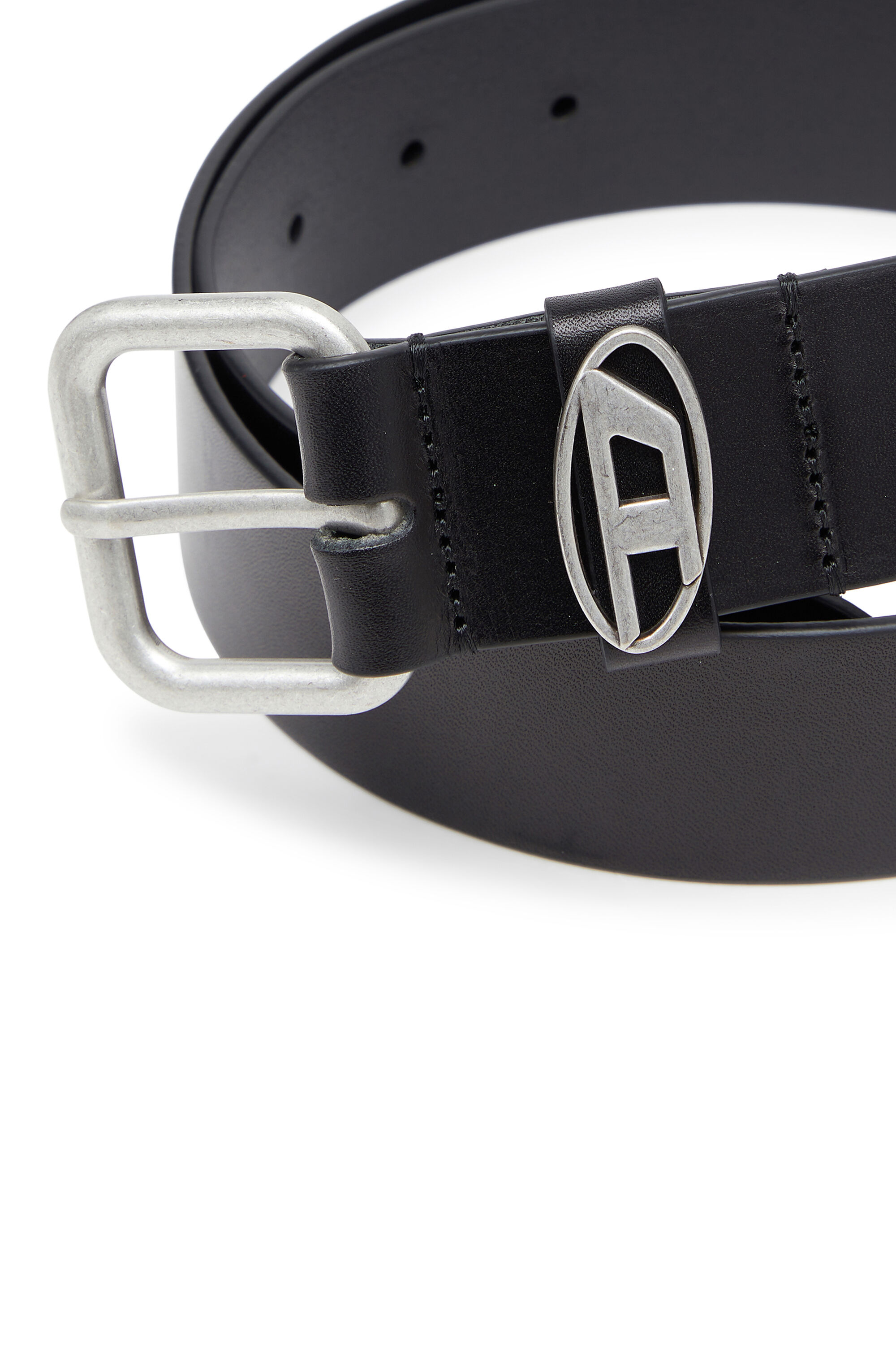 Diesel - B-1DR OVAL D LOOP, Unisex's 4 cm matte leather belt with metal buckle in Black - 3