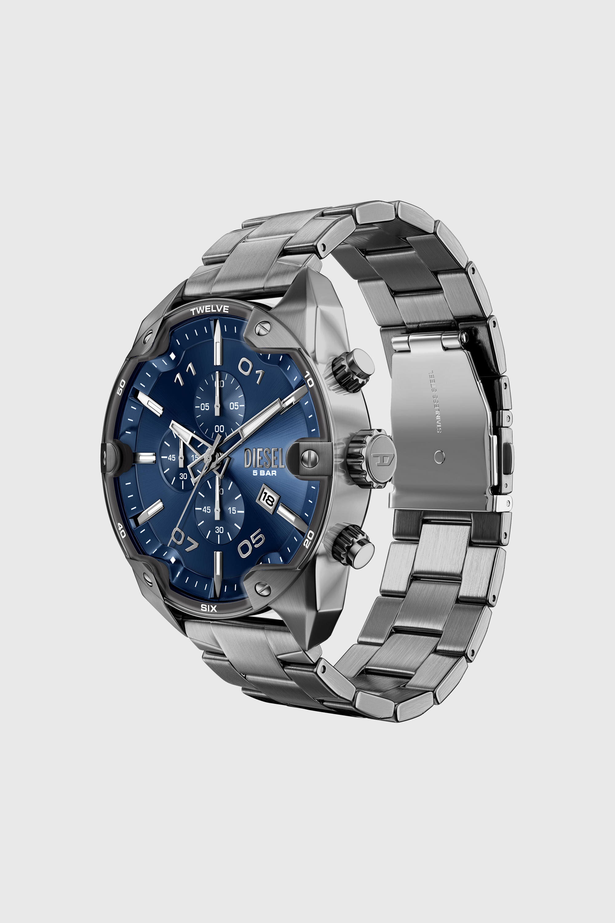 Diesel - DZ4724 WATCH, Man's Spiked gunmetal stainless steel watch in Dark grey - 7