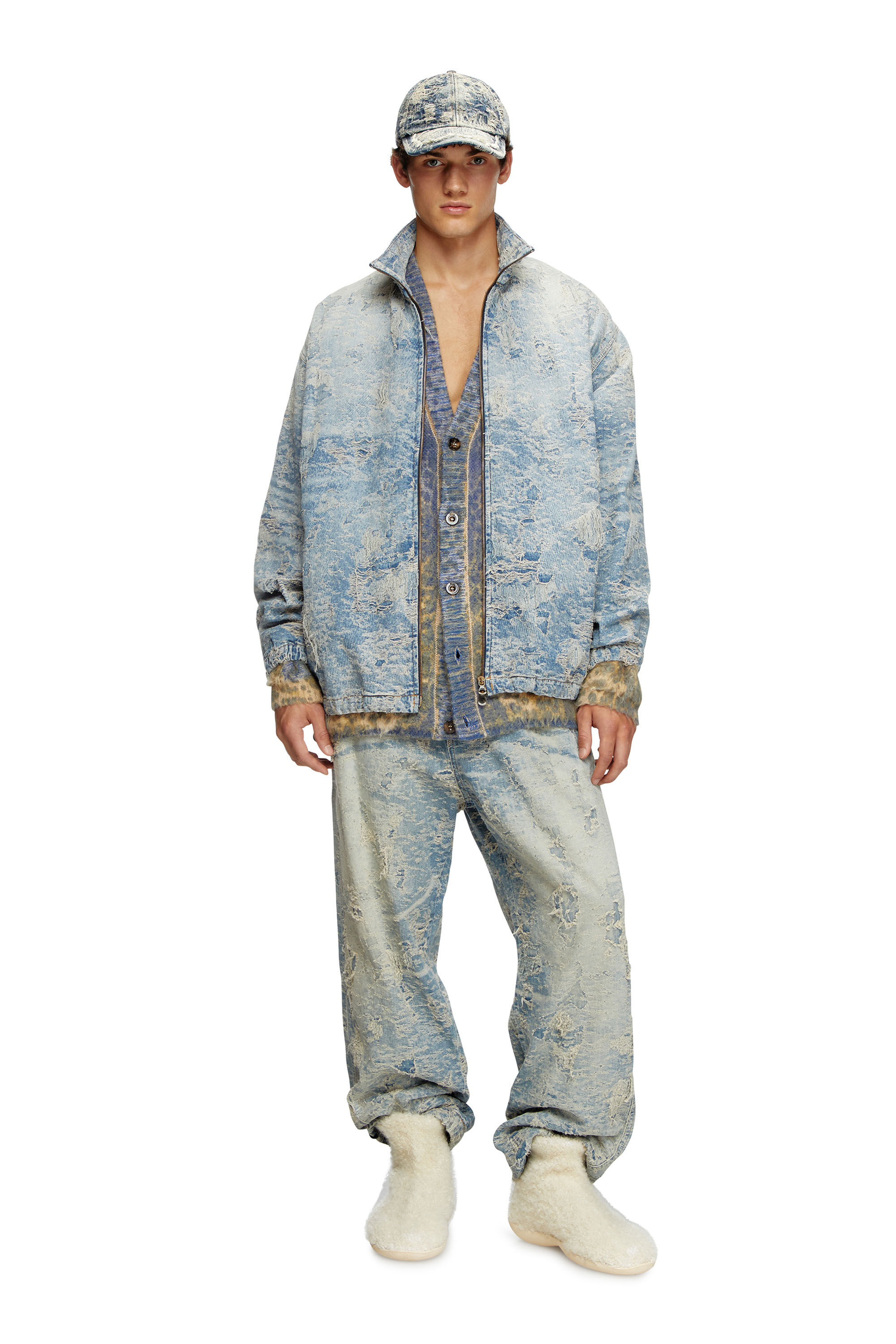 Diesel - D-KRAP-FSF, Unisex's Zip jacket in dirty jacquard denim in Light Blue - 1