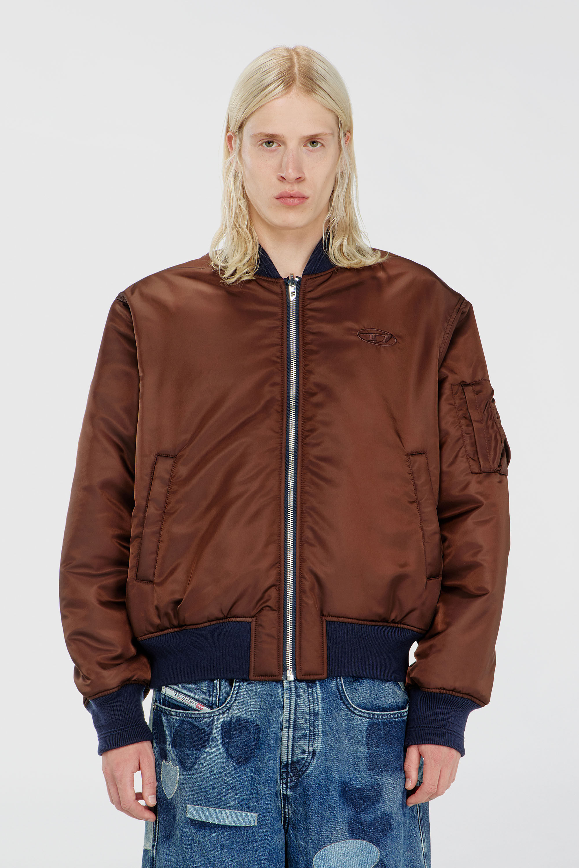Diesel - W-TYPE-D1, Man's Padded bomber jacket with Oval D embroidery in Navy Blue - 7