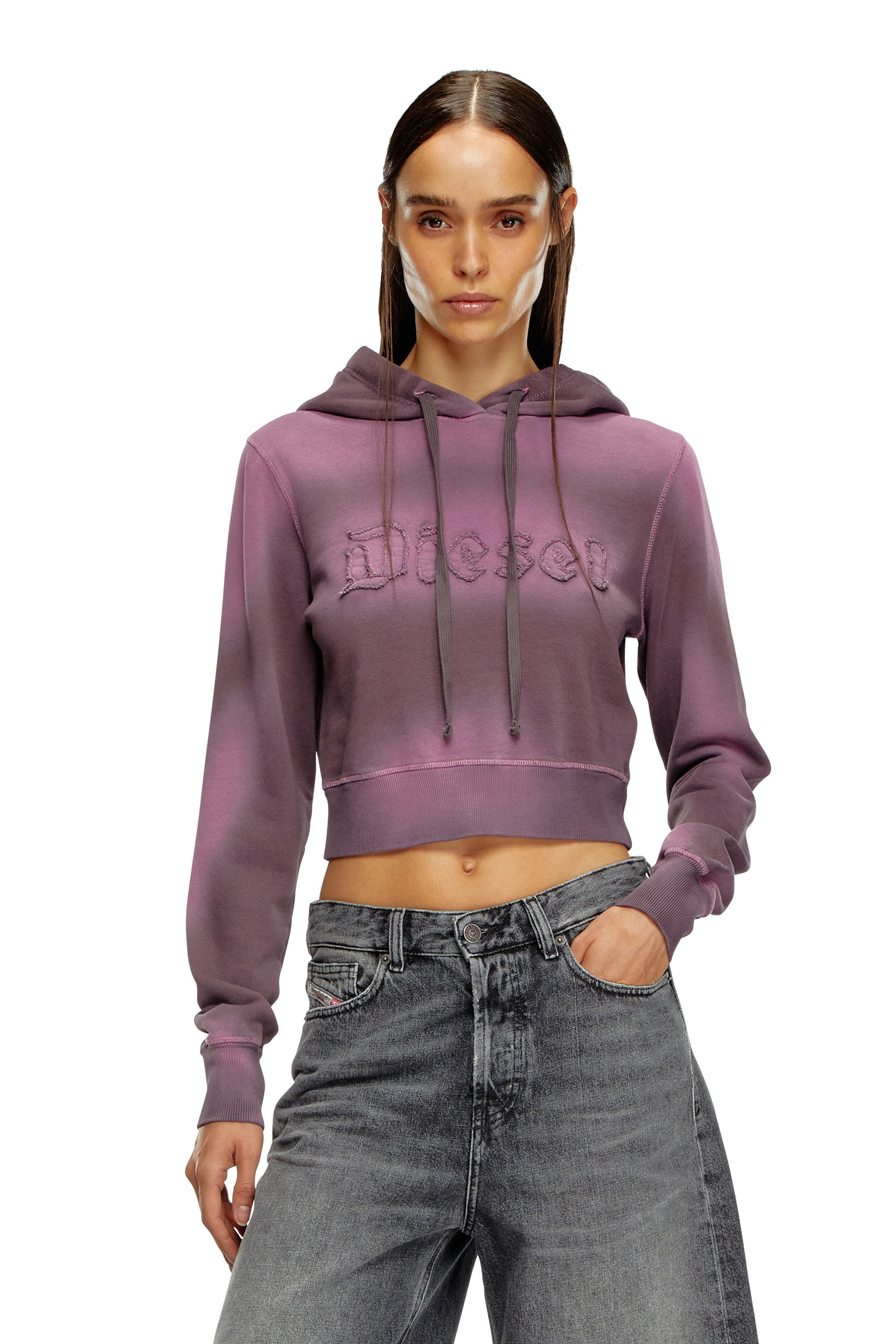 Diesel - F-SLIMMY-HOOD-P1, Woman Overdyed hoodie with frayed logo in Violet - Image 3