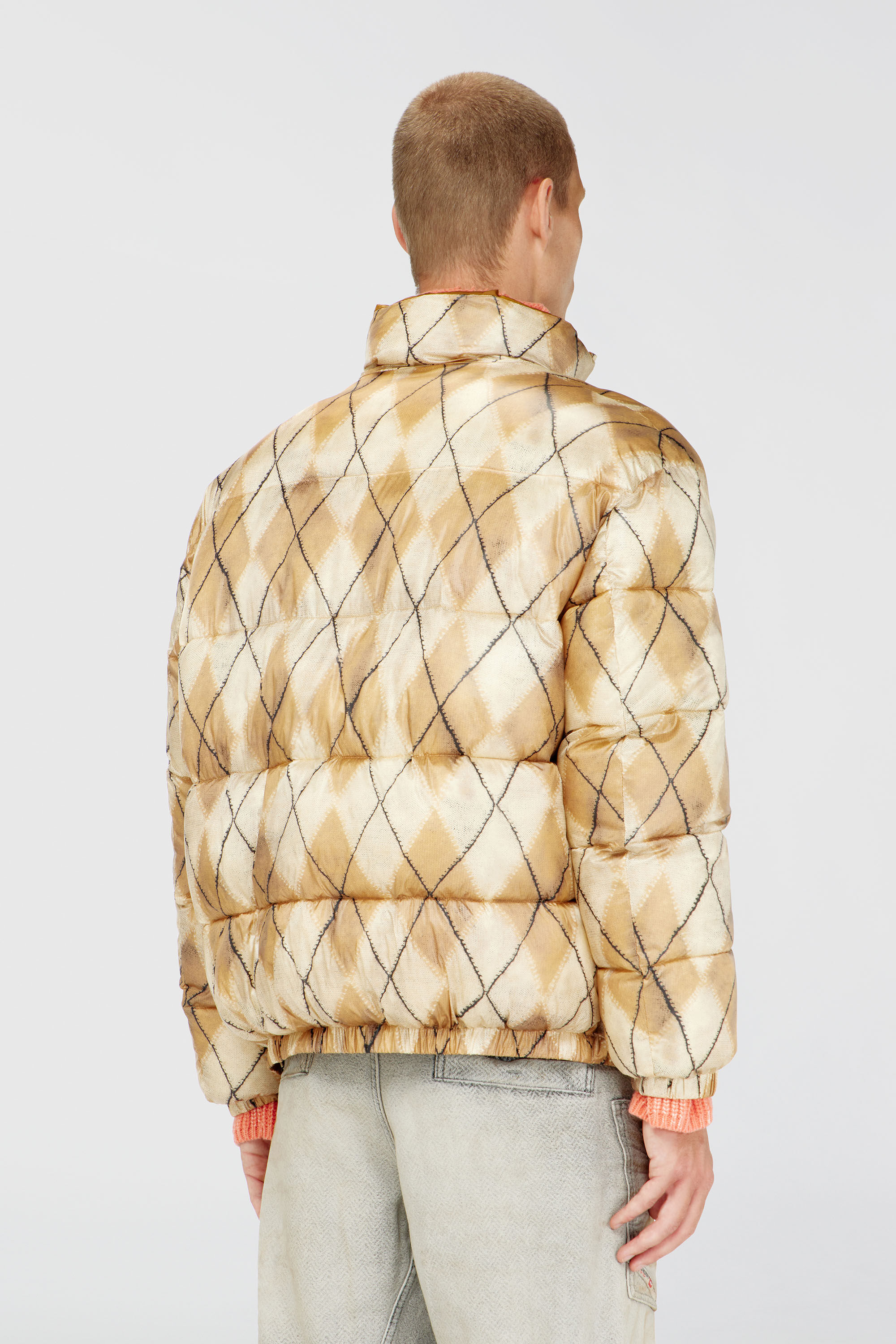 Diesel - W-BOURB-DLCK, Man's Reversible puffer jacket with argyle print in Beige/Brown - 4