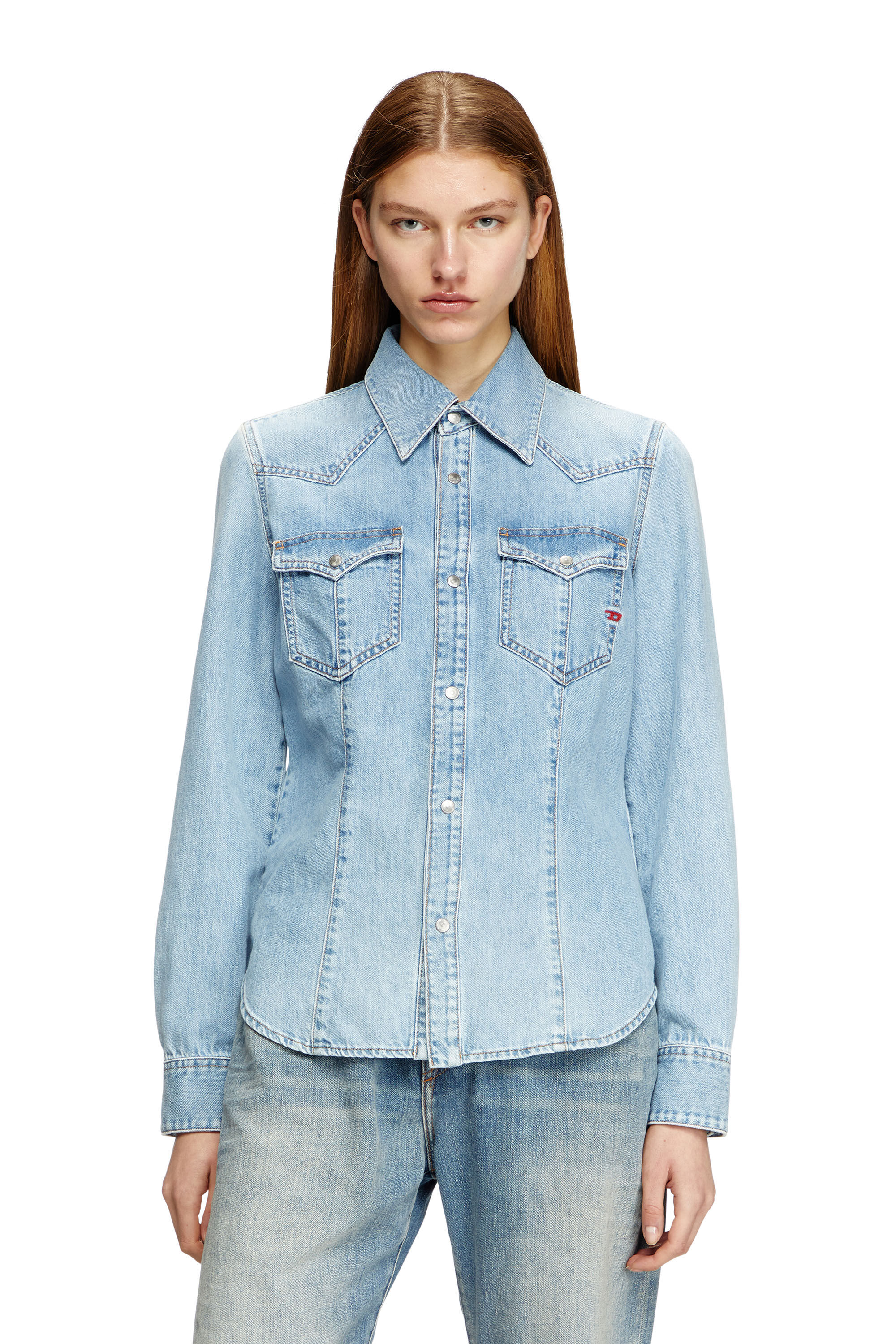 Diesel - DE-WAVES, Woman's Western shirt in denim in Light Blue - 3