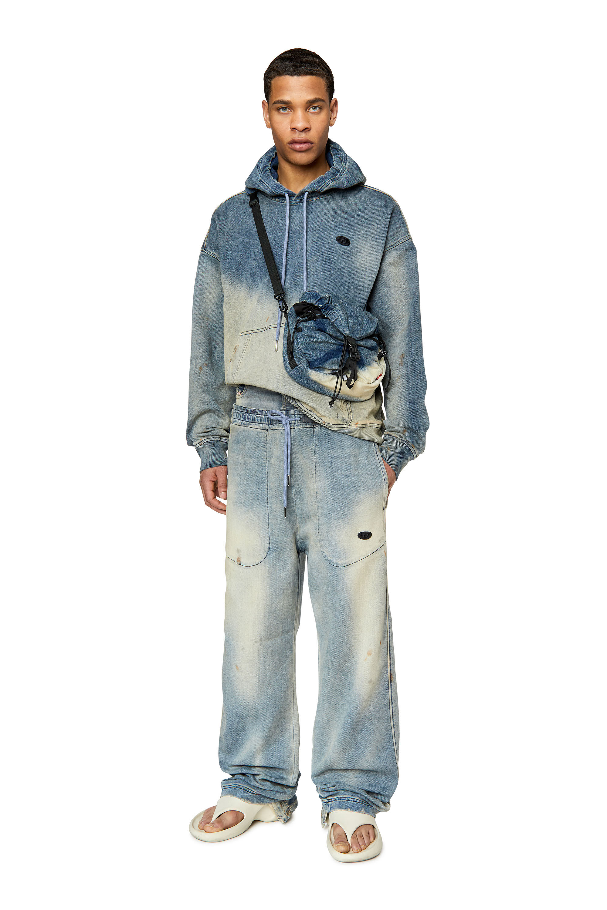 Diesel - D-UM-RIB D-UM-RIB TRACK DENIM HOODIE, Light Blue - Image 1