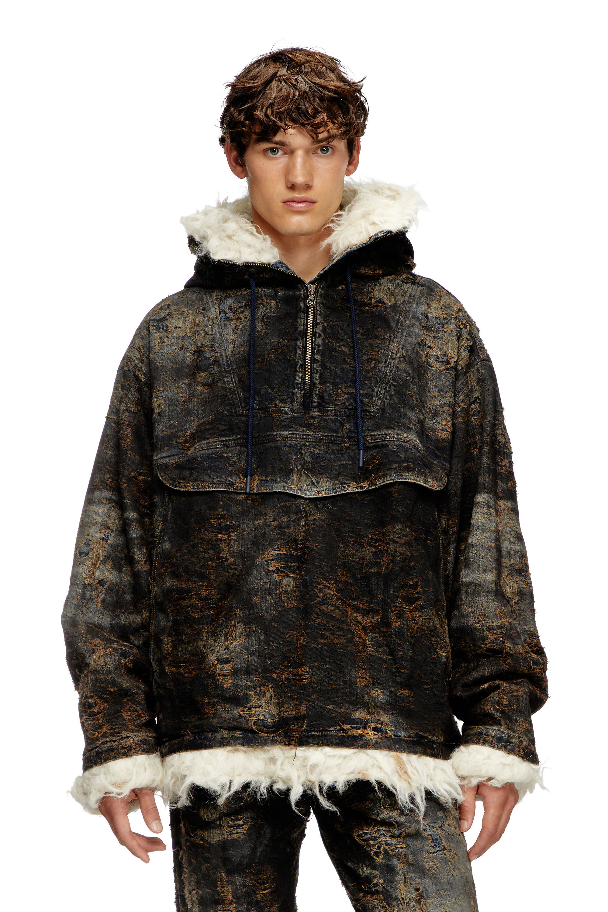 Women s Anorak in coated jacquard denim Multicolor Diesel