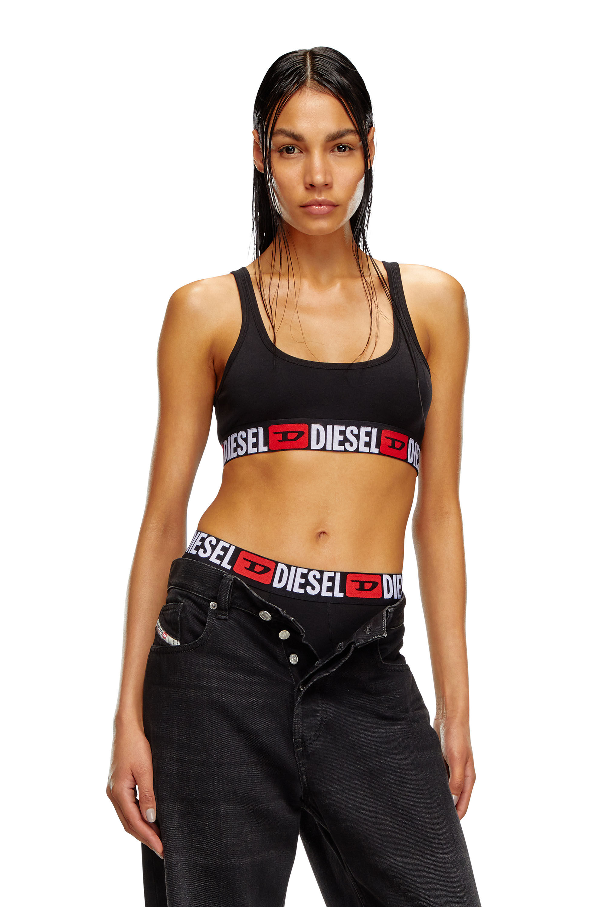 Diesel - UFSB-ORIBA, Woman's Bralette with logo band in Black - 3