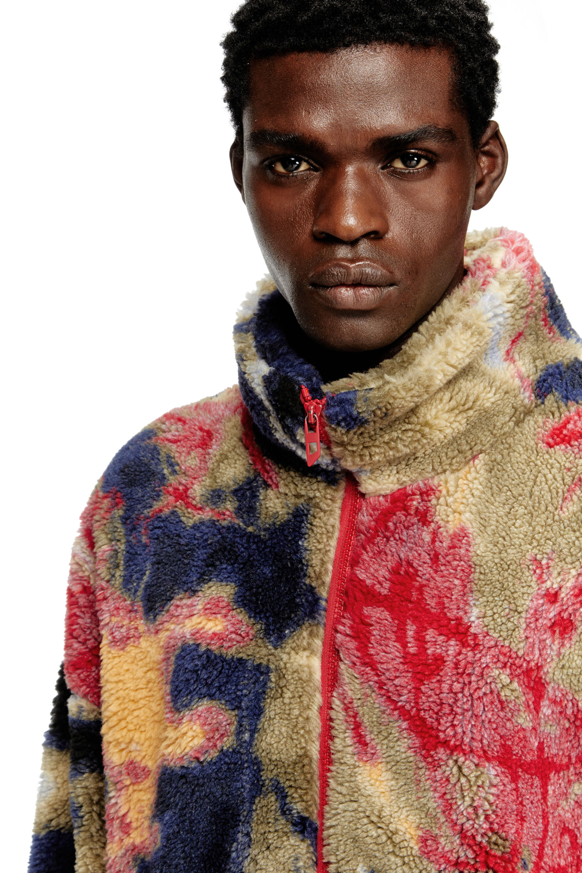 Men's Teddy-fleece jacket with graffiti motif | Multicolor | Diesel PL