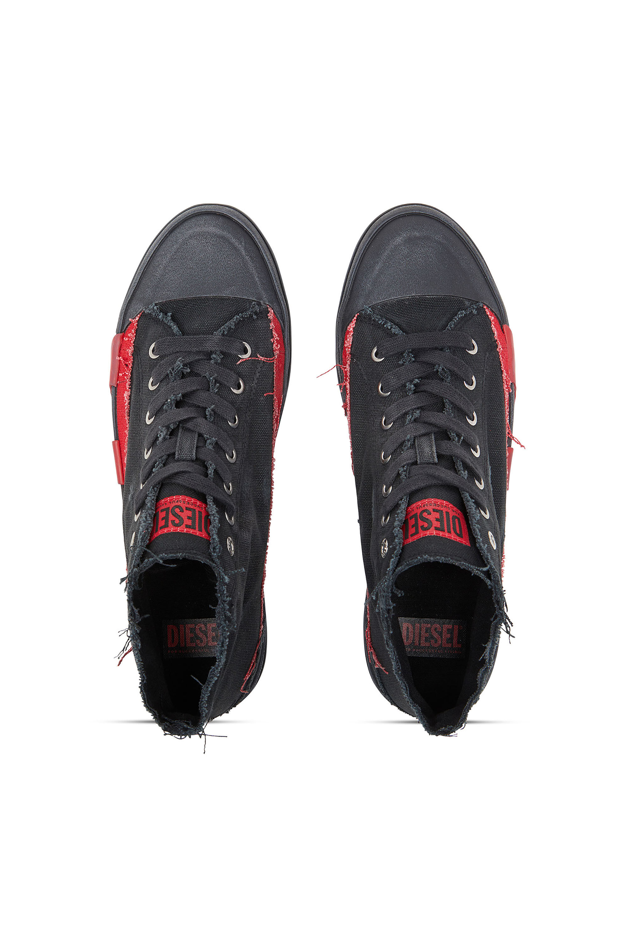 Diesel - S-D-VERSE MID II, Man's Distressed high-top sneakers in canvas in Black/Red - 4