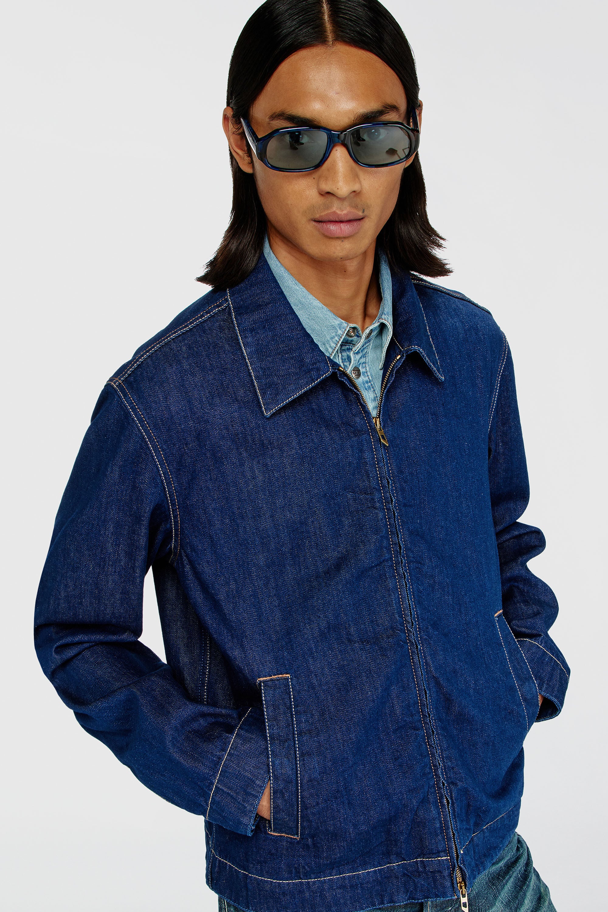 Diesel - D-ROHE, Man's Coach jacket in rinse denim in Medium blue - 5