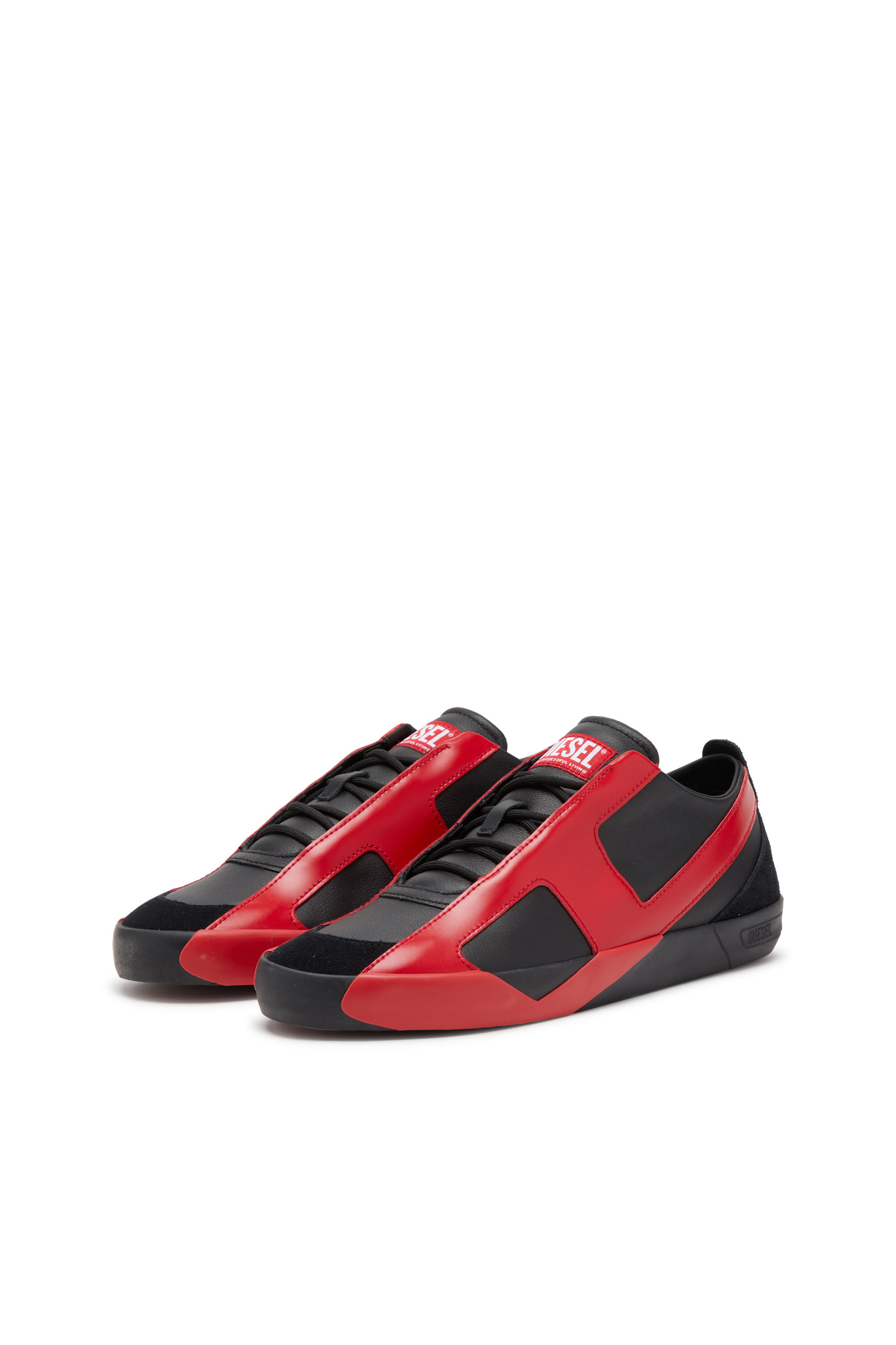 Diesel - S-SLANTE-D LOW, Man's Sneakers in suede and leather with D logo in Black/Red - 9