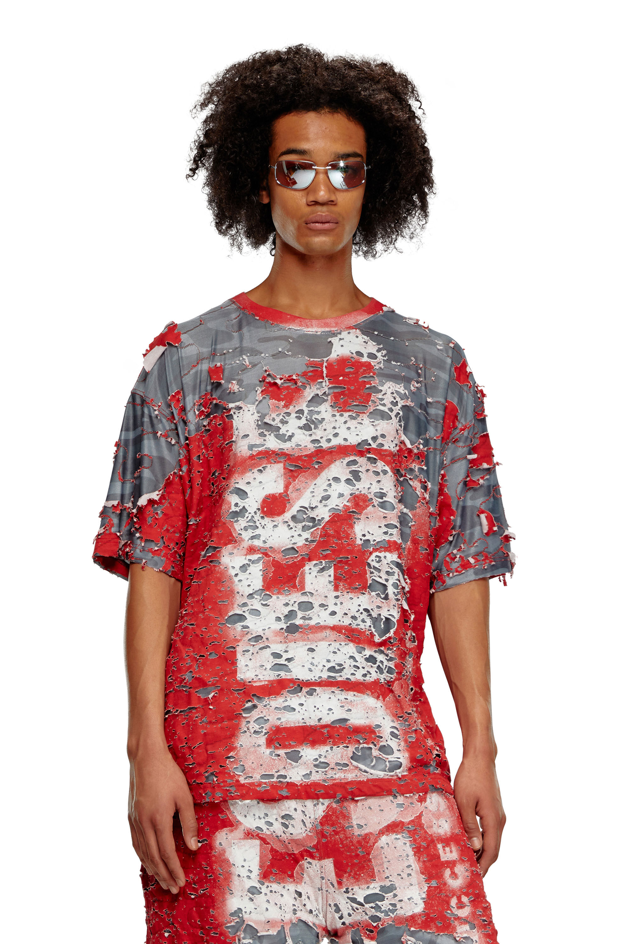 Diesel - T-BOXT-PEEL, Man's Logo T-shirt in destroyed jersey in Red - 3
