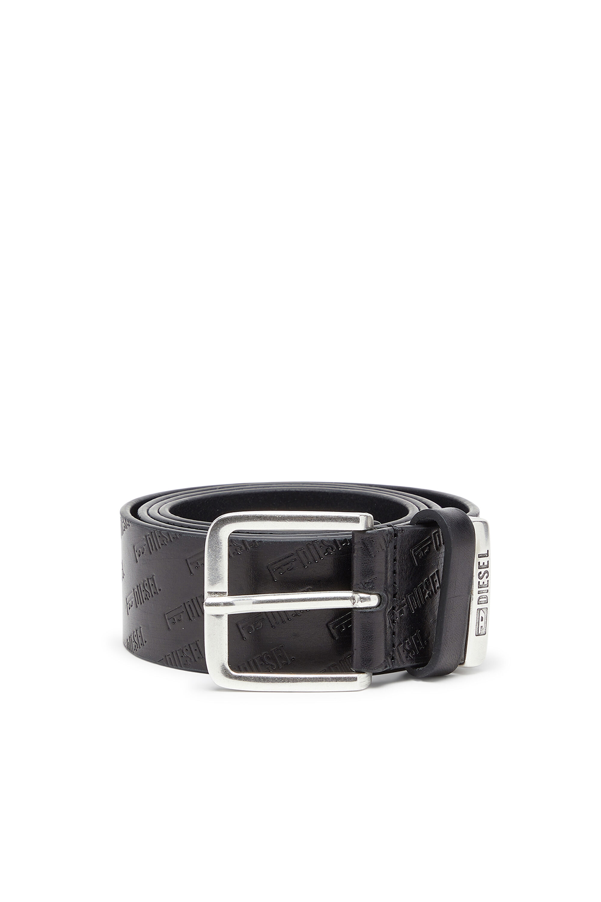 Diesel - B-MONOGRAM DSL, Man's 4 cm leather belt with all-over embossed Diesel logo in Black - 1