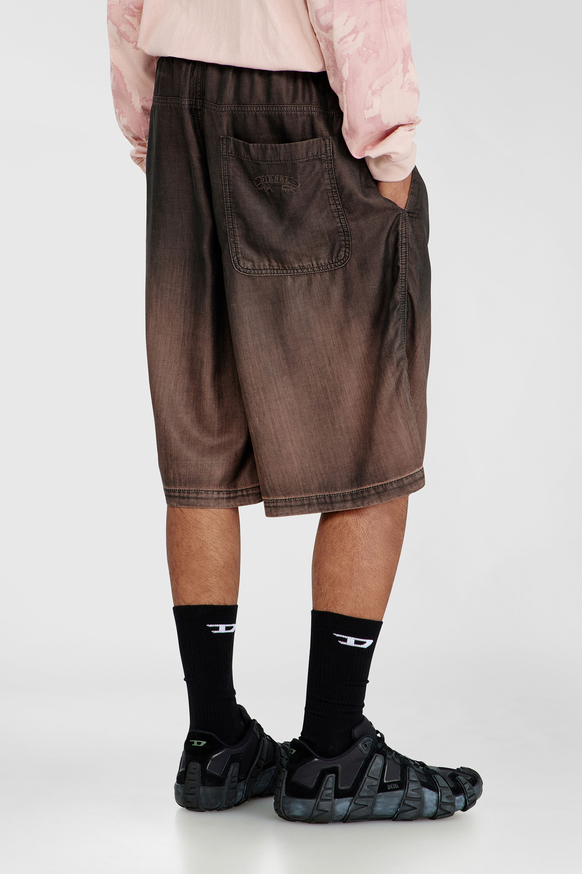 Diesel - D-RODER-SHORT-S, Unisex's Relaxed bermuda shorts in fluid coated denim in Brown - 4