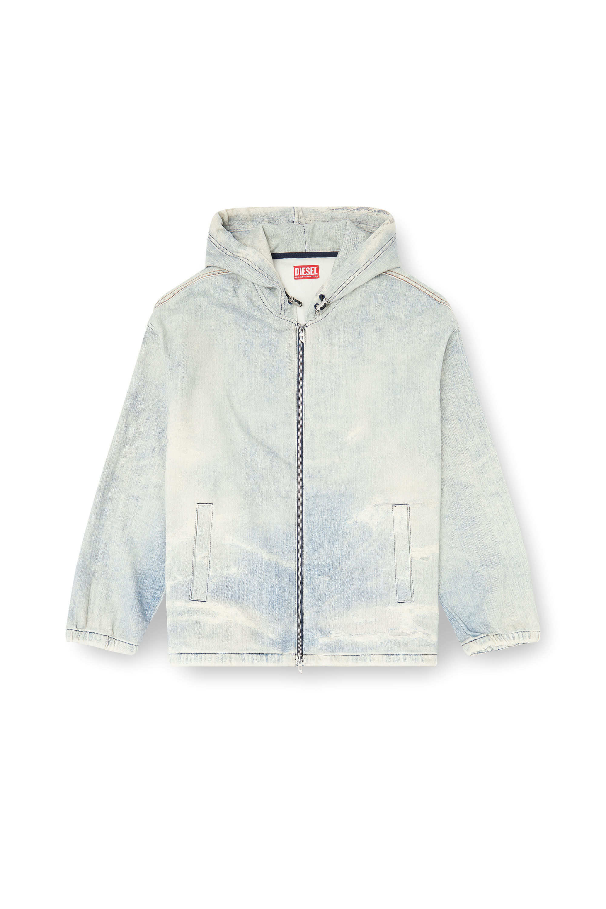 Diesel - D-WYNNY JOGG, Man's Hooded JoggJeans jacket with trompe l&rsquo;oeil in Light Blue - 2