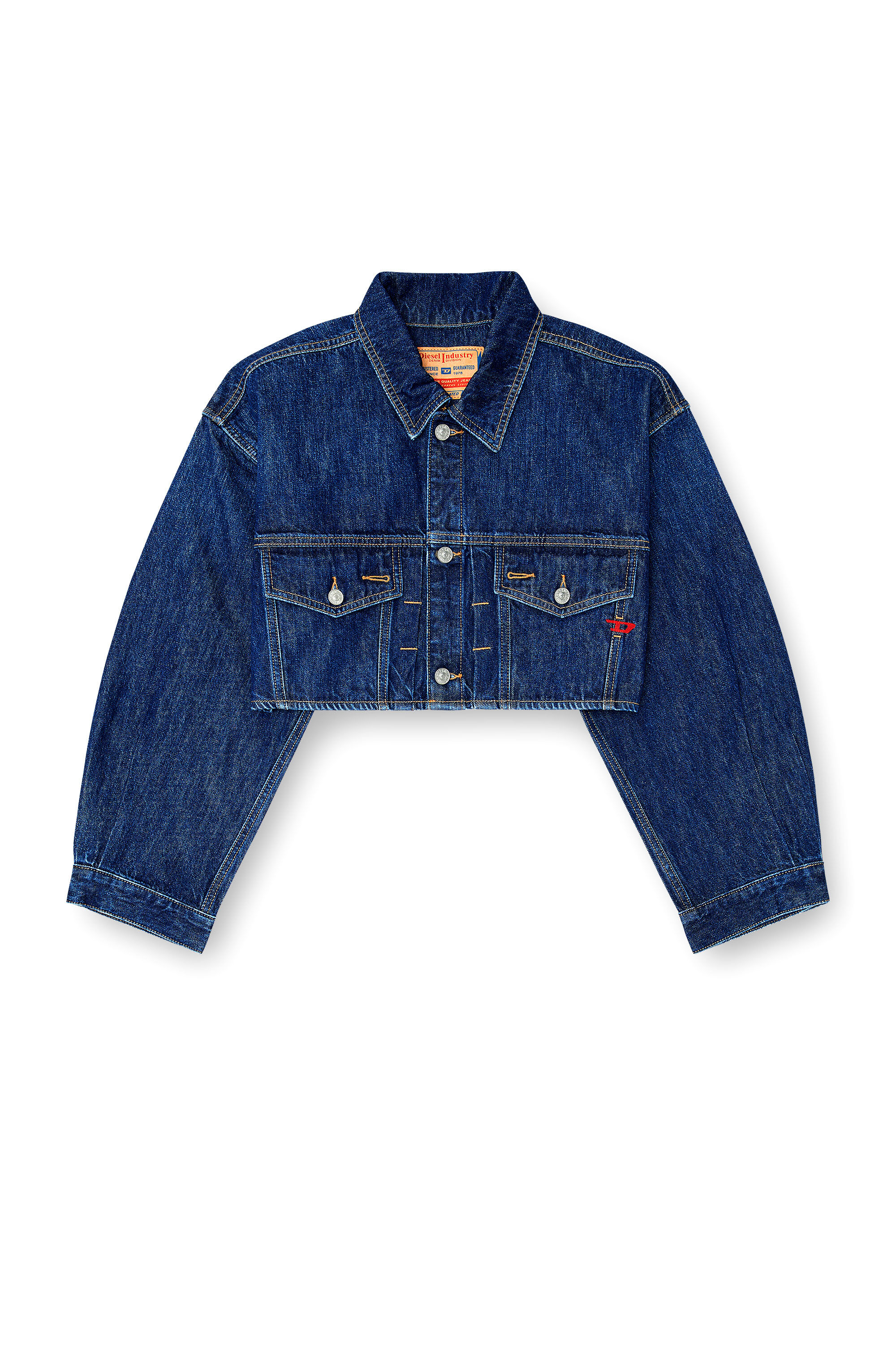Diesel - DE-MALLEY, Woman's Cropped oversized denim trucker jacket in Medium blue - 2