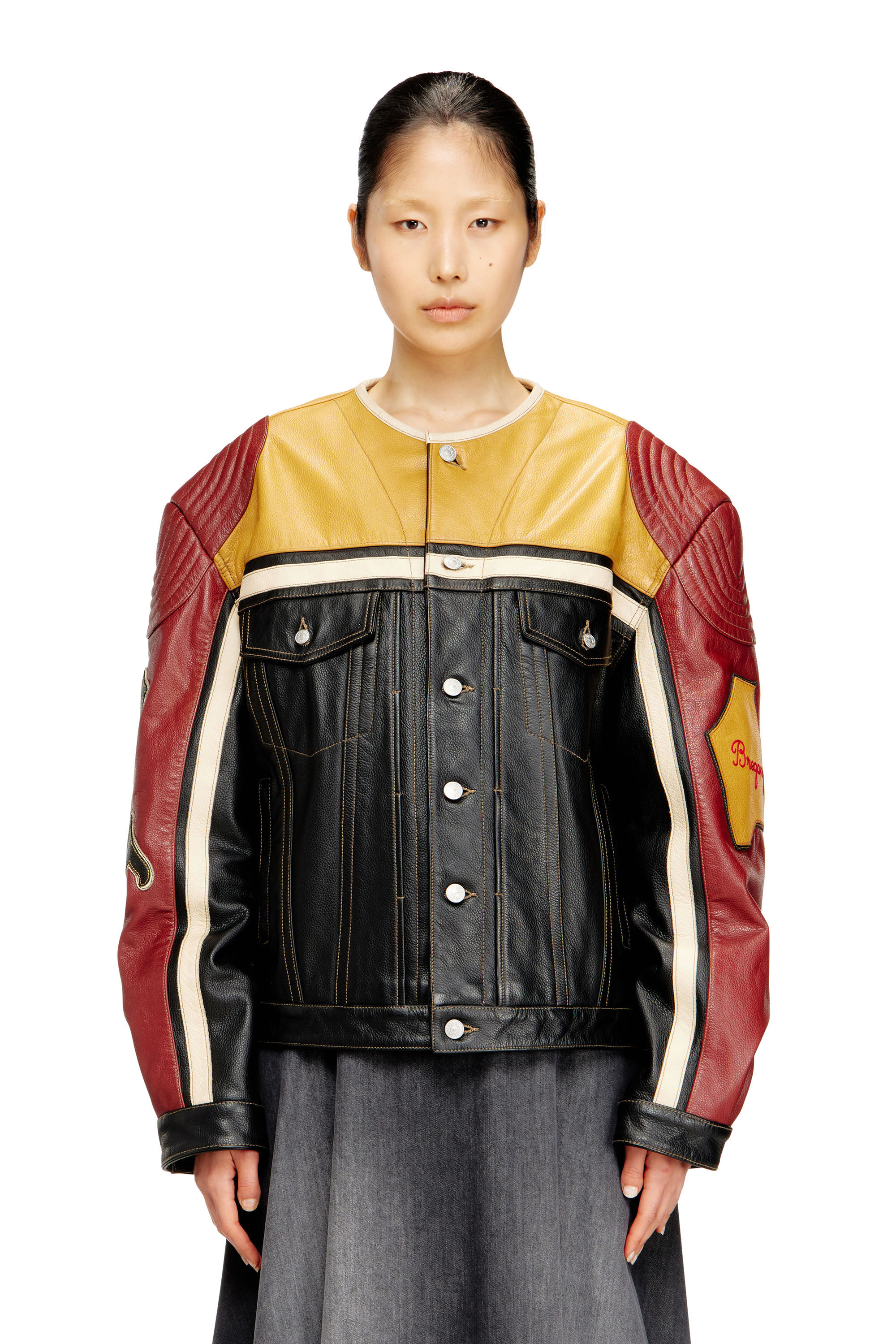 Women's Leather jacket with patch details | Multicolor | Diesel