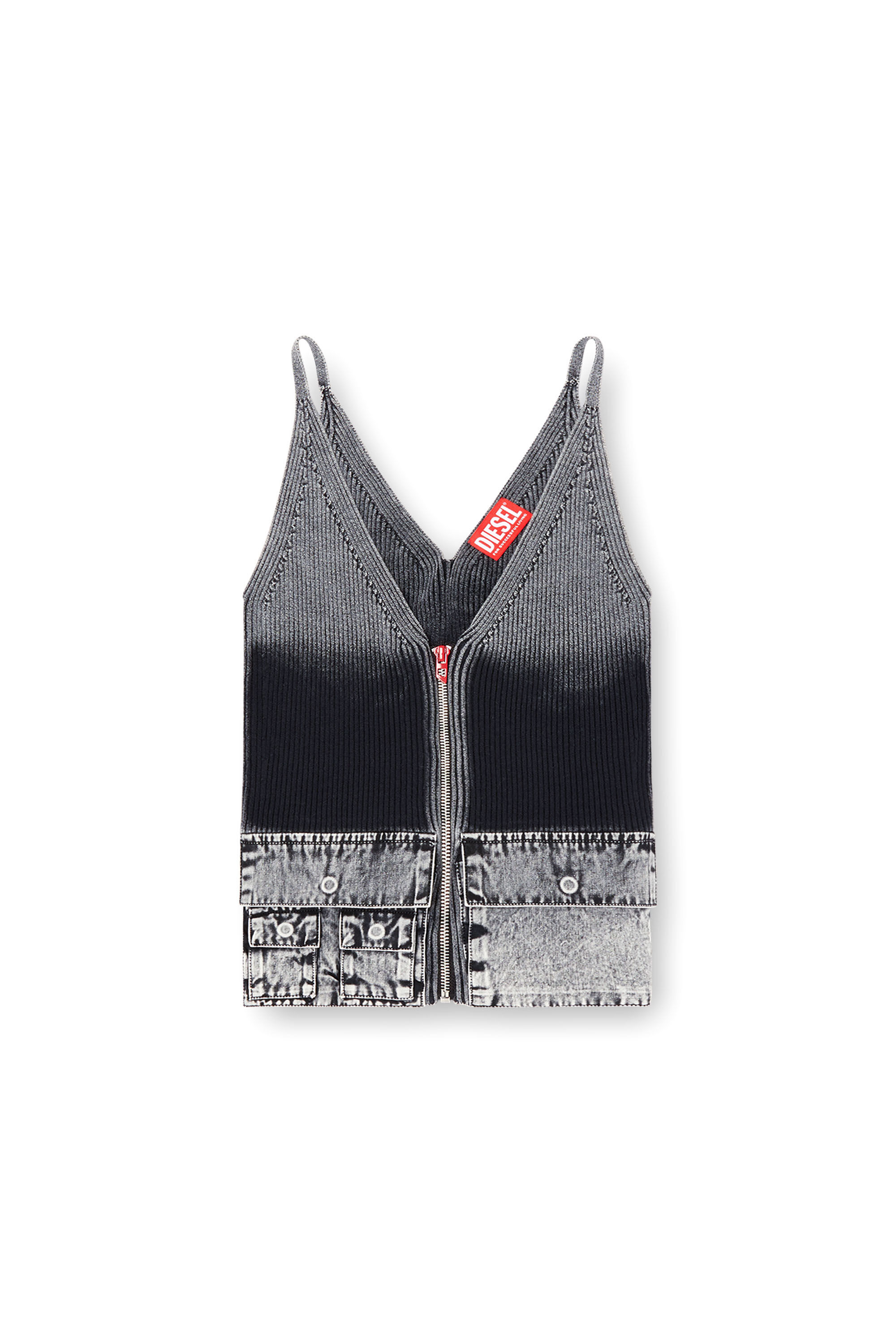 Women's Knit tank top with denim cargo pockets | Grey | Diesel