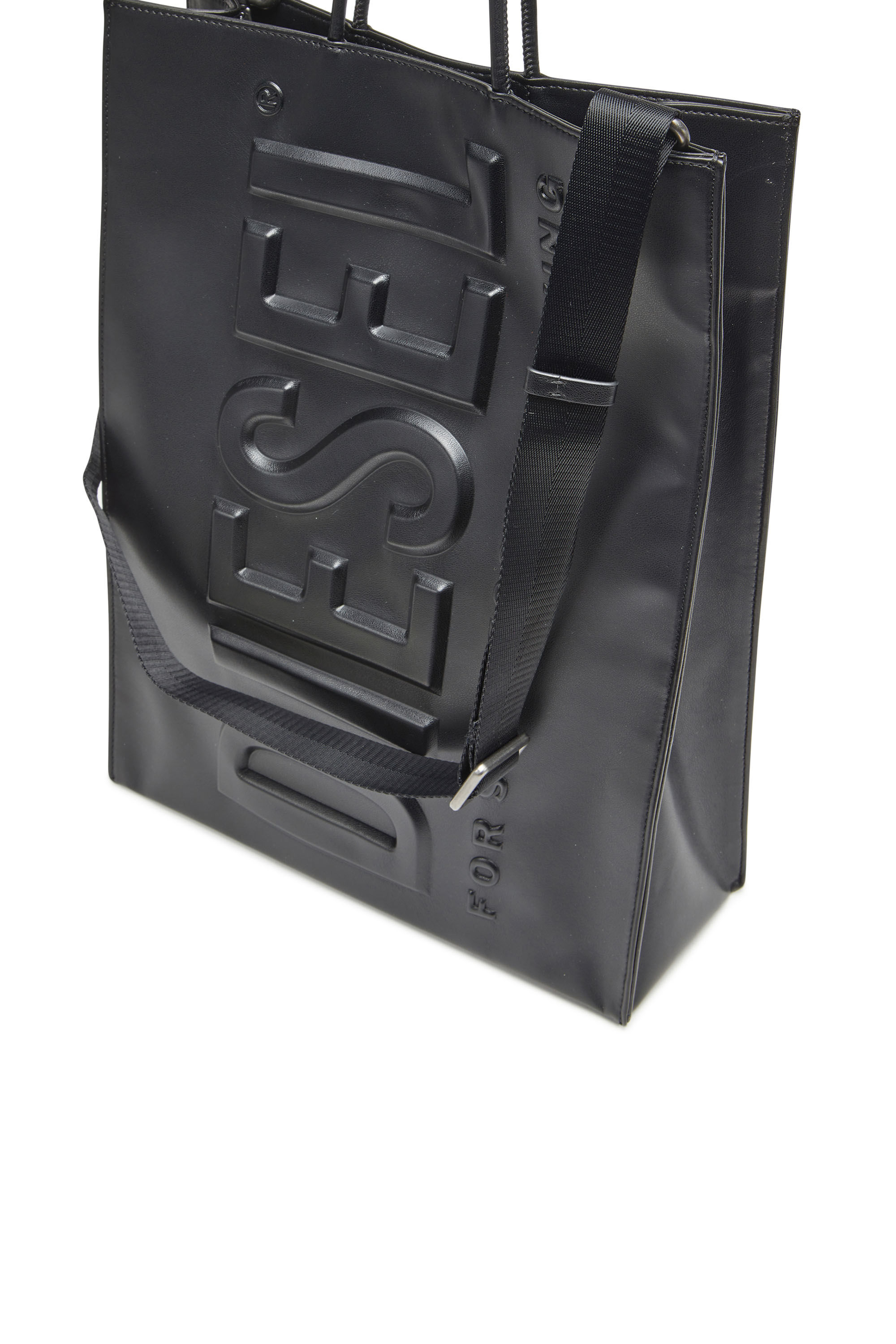 Men's Dsl 3D L-Large PU tote bag with embossed logo | Black | Diesel