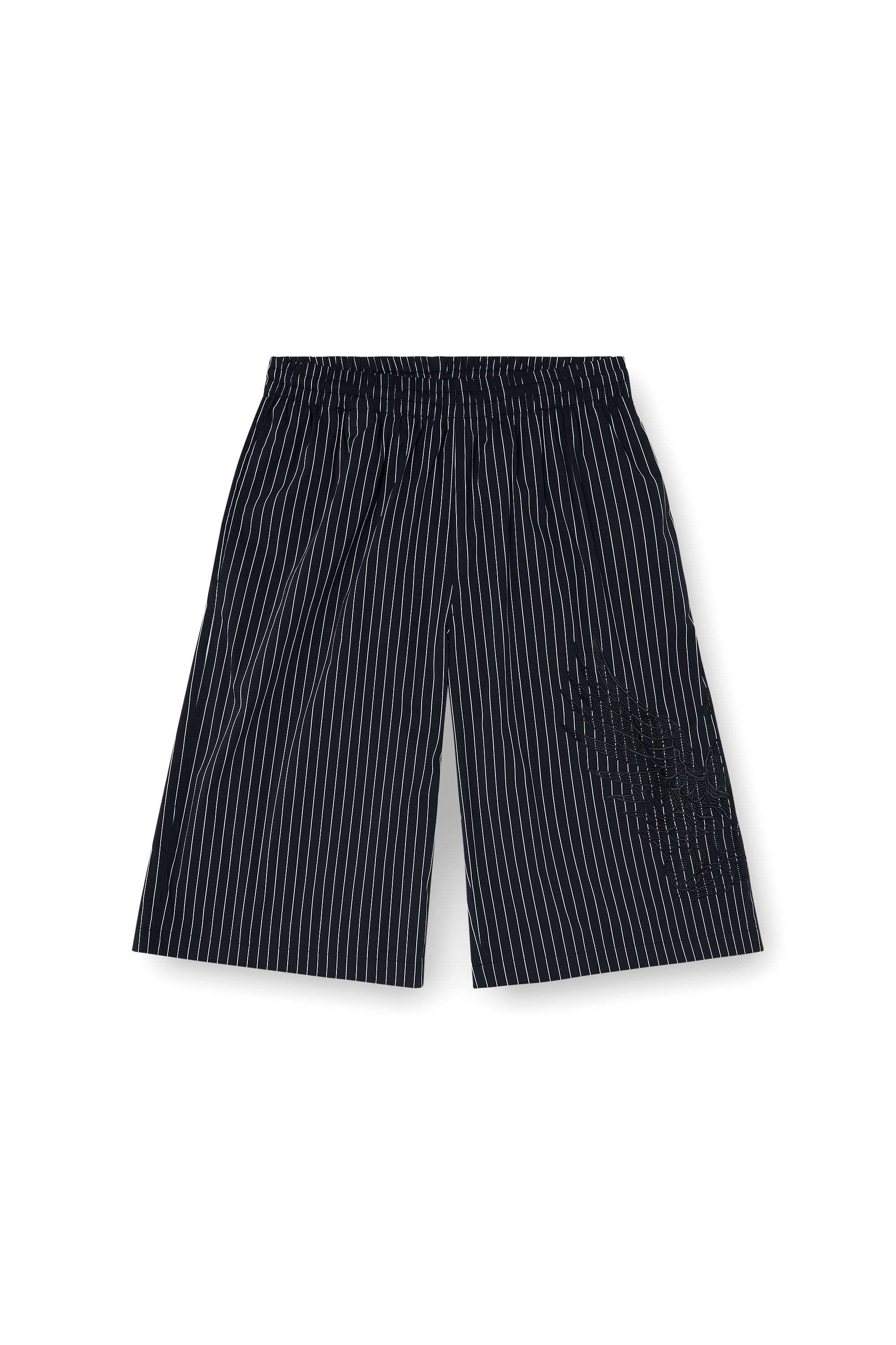 Diesel - P-THEO-SHORT-NJCA, Man's Pinstripe shorts with Phoenix embroidery in Black - 2