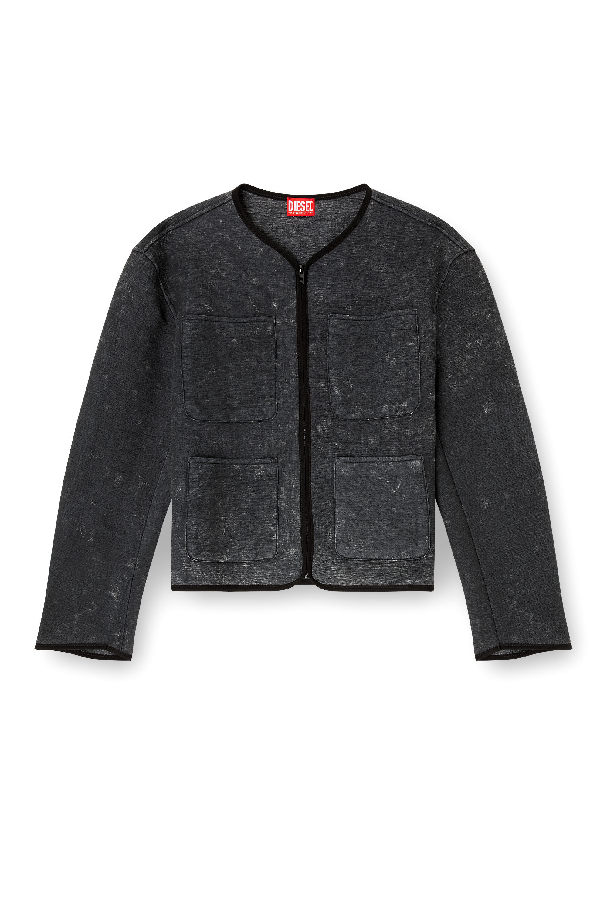 Diesel - G-TES, Woman's Marbled-effect scuba jacket with pockets in Dark grey - 2