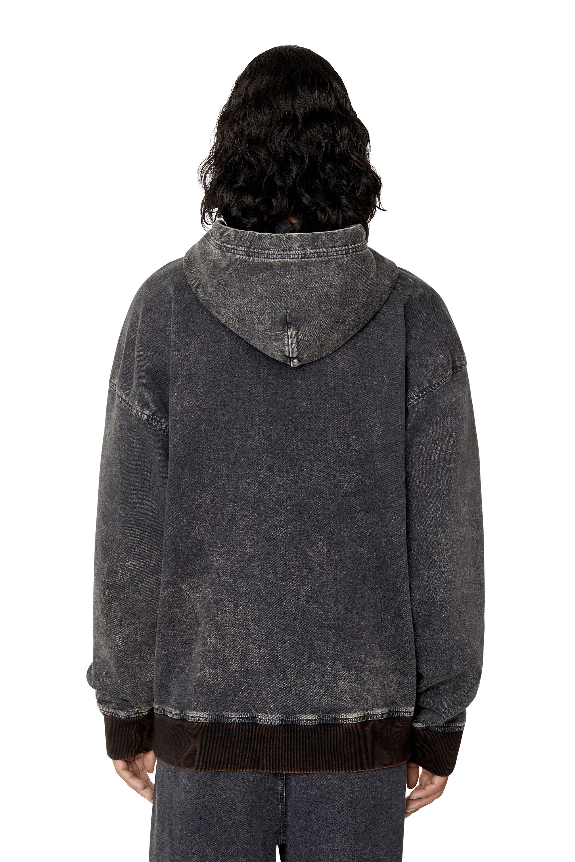 Diesel - D-UM-RIB TRACK DENIM HOODIE, Black/Dark grey - Image 4