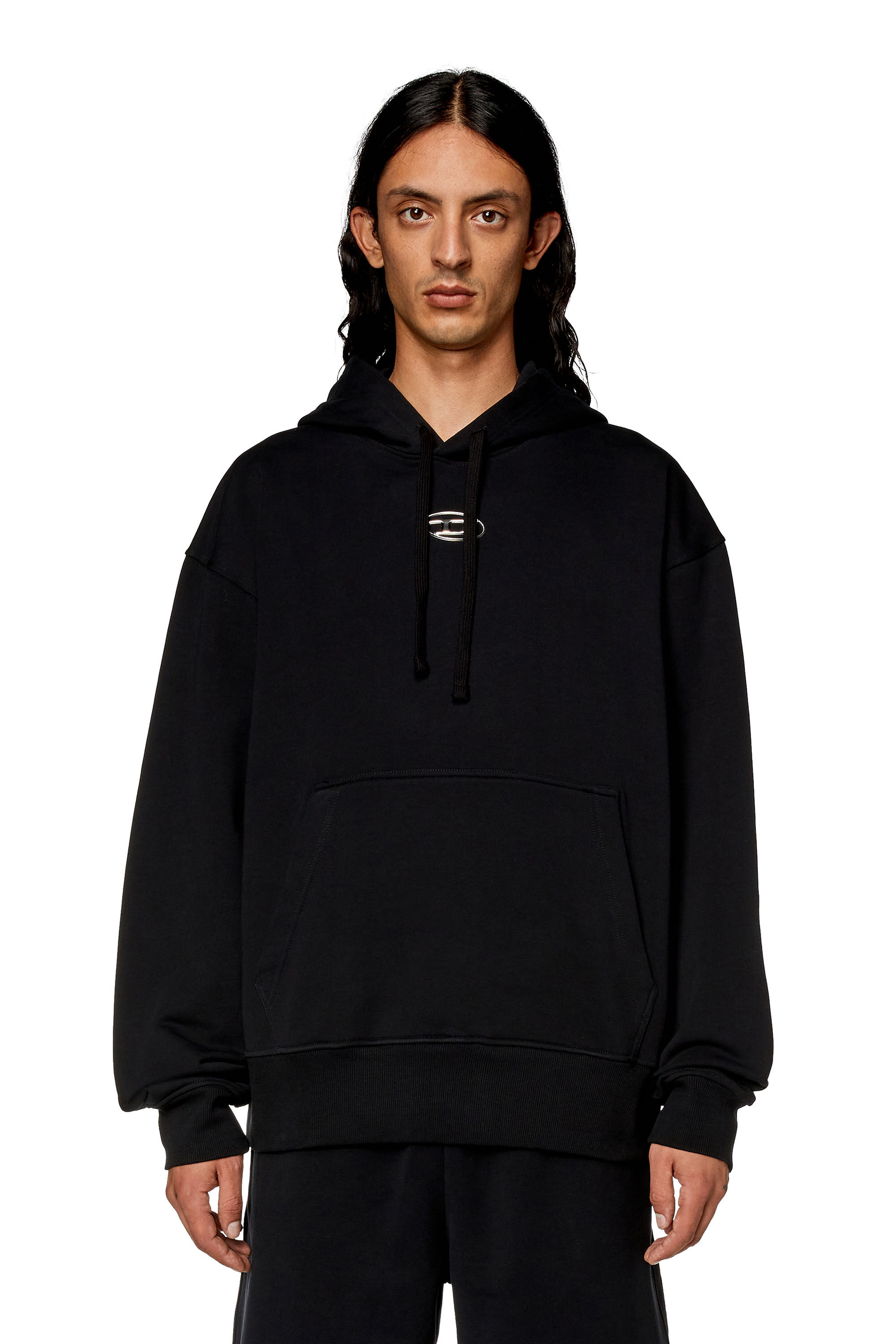 S-MACS-HOOD-OD Men: Oversized black hoodie metallic logo | Diesel