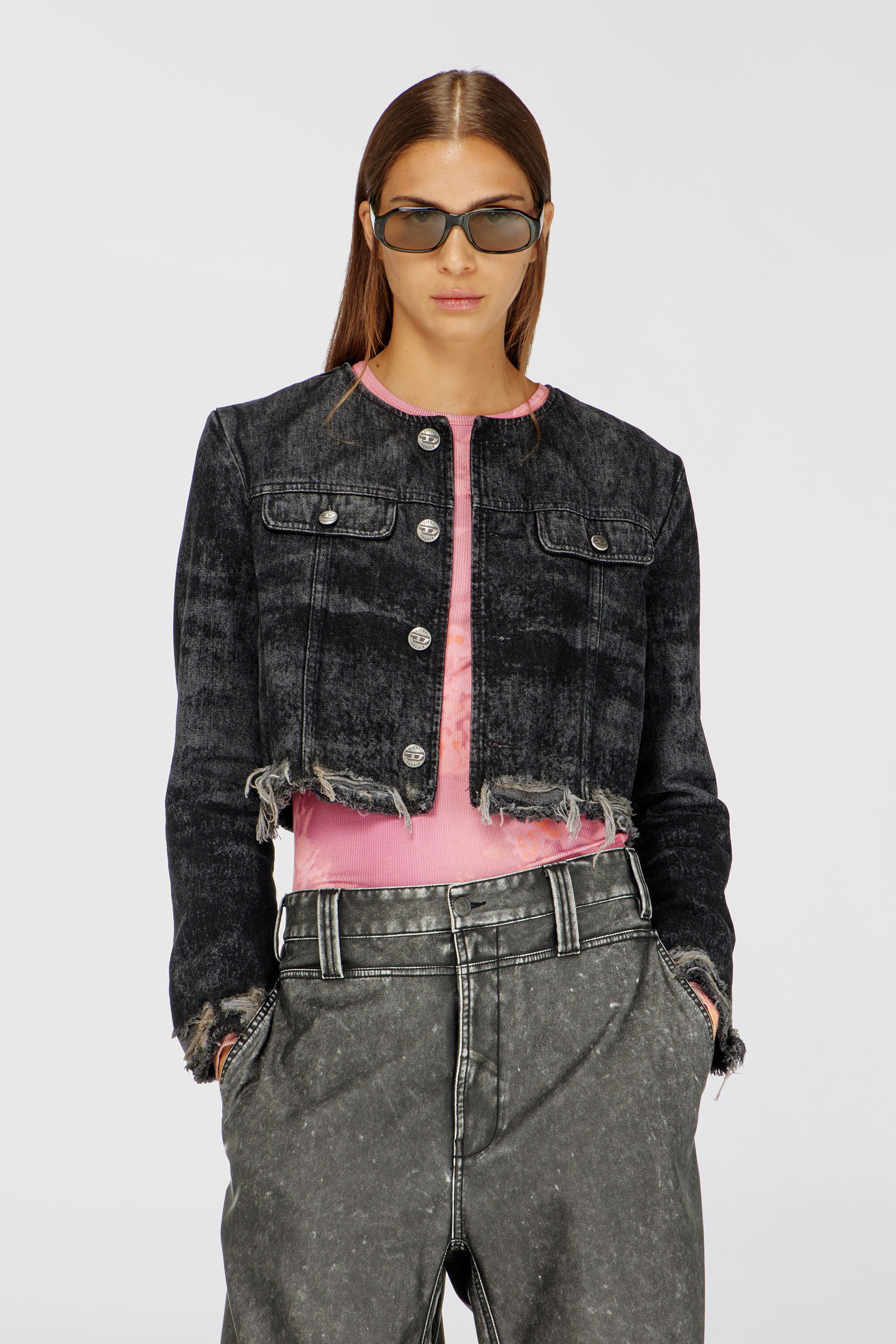 Diesel - DE-GRAFFY-FSH, Woman's Jacket in lasered cotton-hemp denim in Black - 3