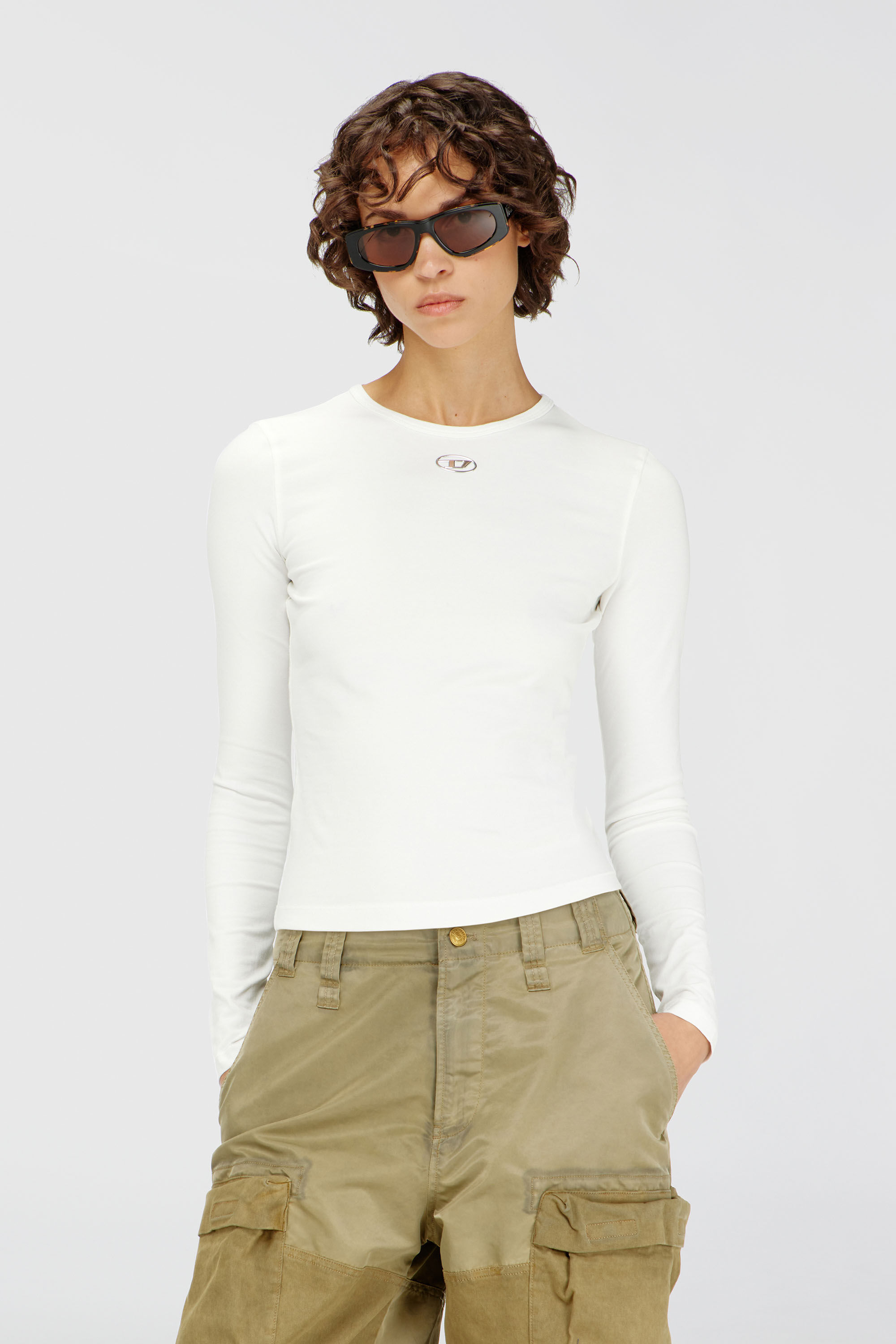 Diesel - T-UNCUTIESLONG-LS-OD, Woman's Cotton sweater with Oval D logo in White - 3