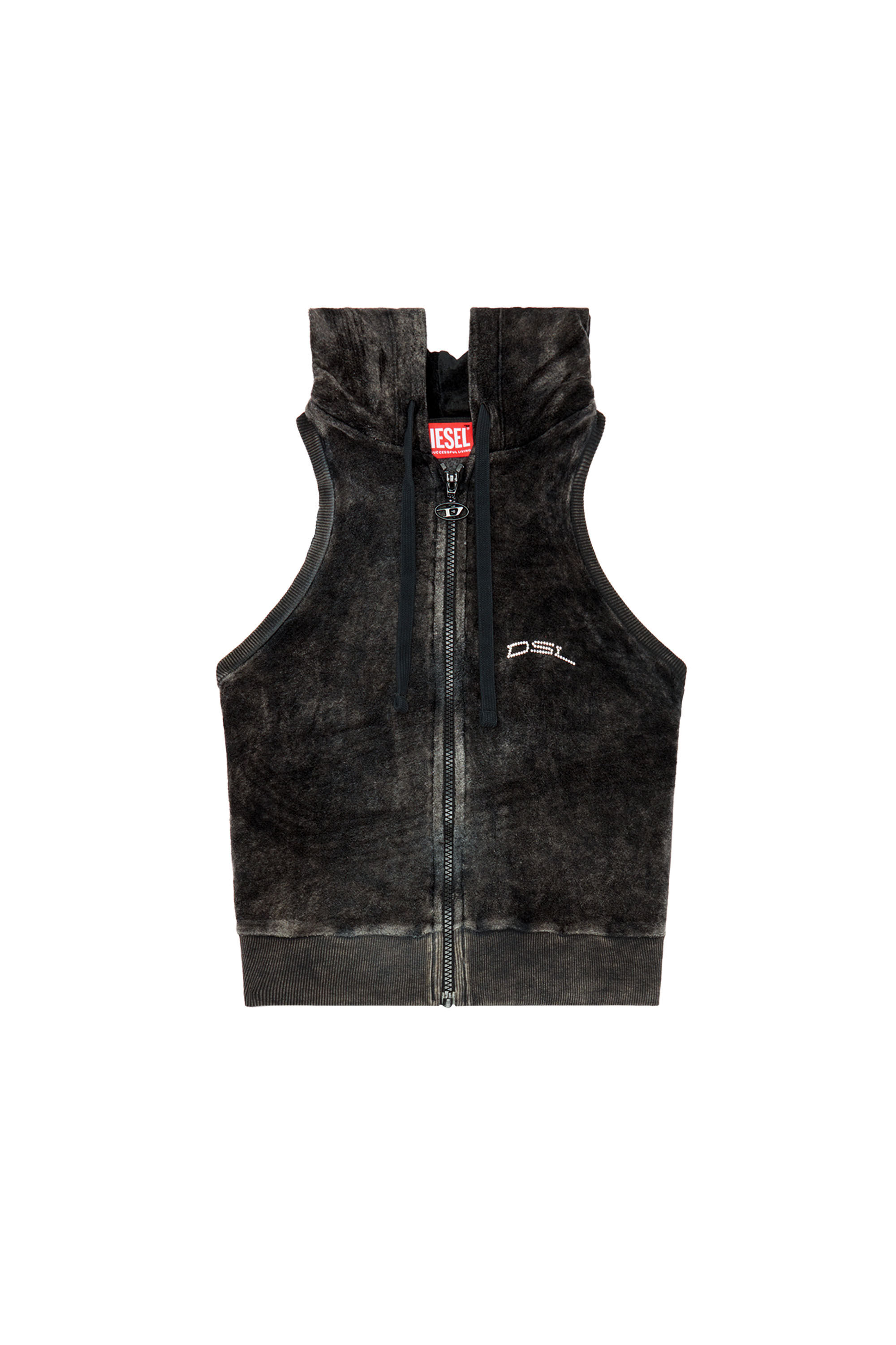 Diesel - T-CRITY-N1, Woman's Chenille hoodie with crystal logo in Black - 2
