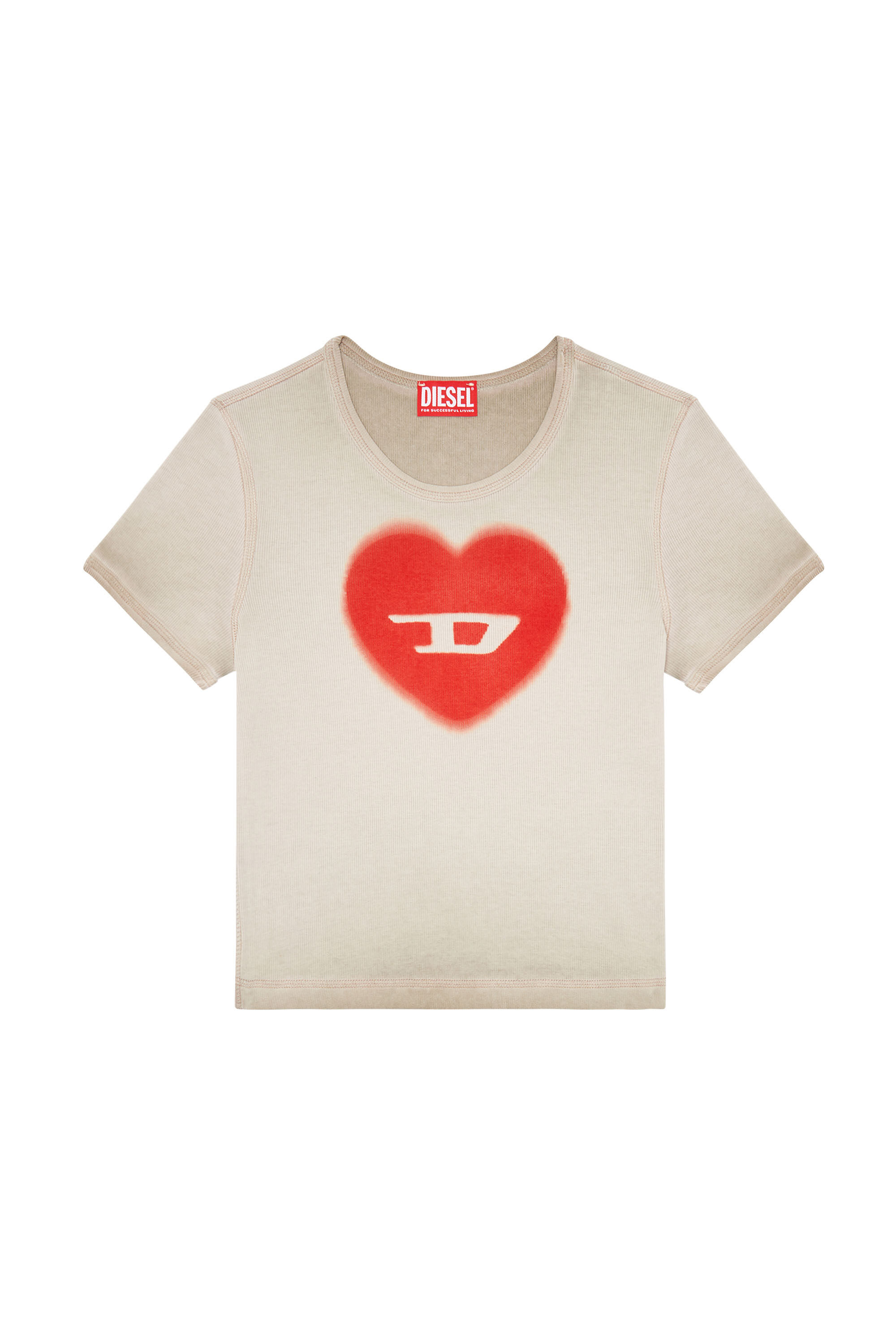diesel ハートロゴ　tシャツ Women's Ribbed T-shirt with watercolour heart D | Beige | Diesel