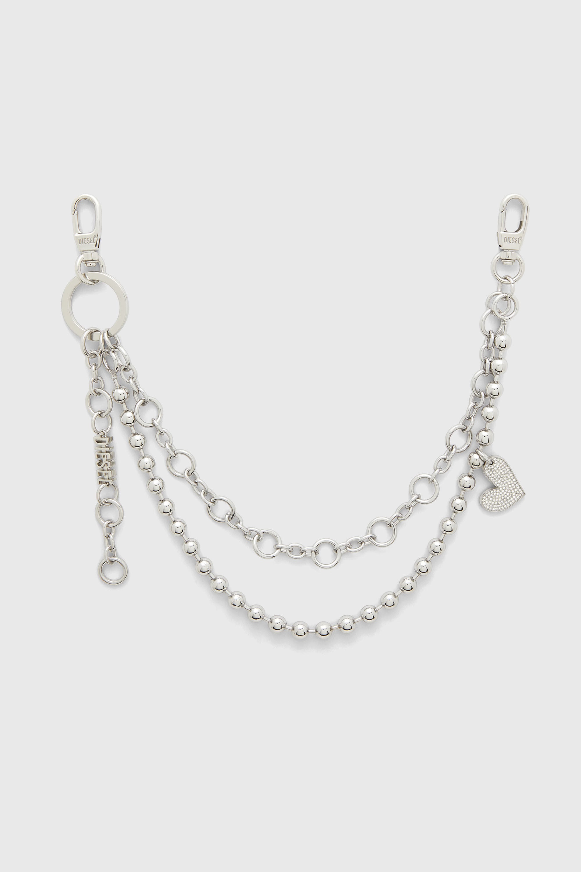Diesel - CHAIN-D M, Woman's Layered chain charm with heart and Diesel pendant in Silver - 1