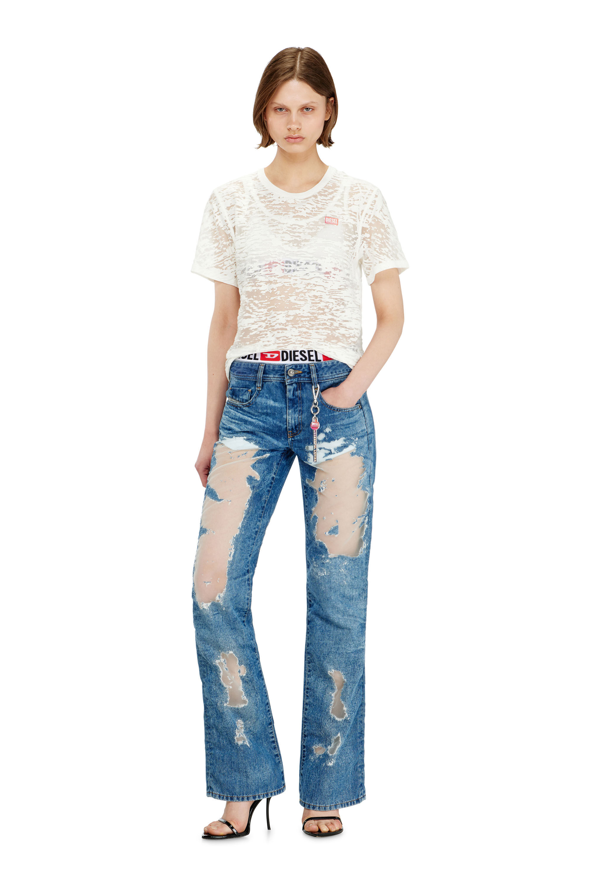 Diesel - PR-T-NOTS-MATI-R, Unisex's T-shirt in all-over devor&eacute; jersey in White - 6