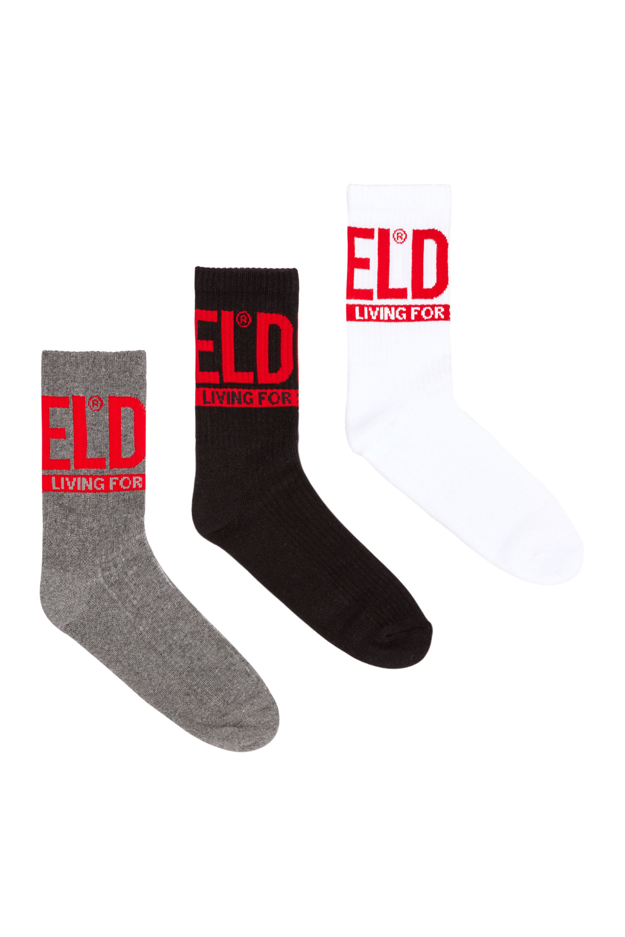 Diesel - SKM-WRAPAROUND-MID-CUT-CUSHIONED-SOCKS, Man's 3-pack of socks with Diesel logo in Grey/Black - 1