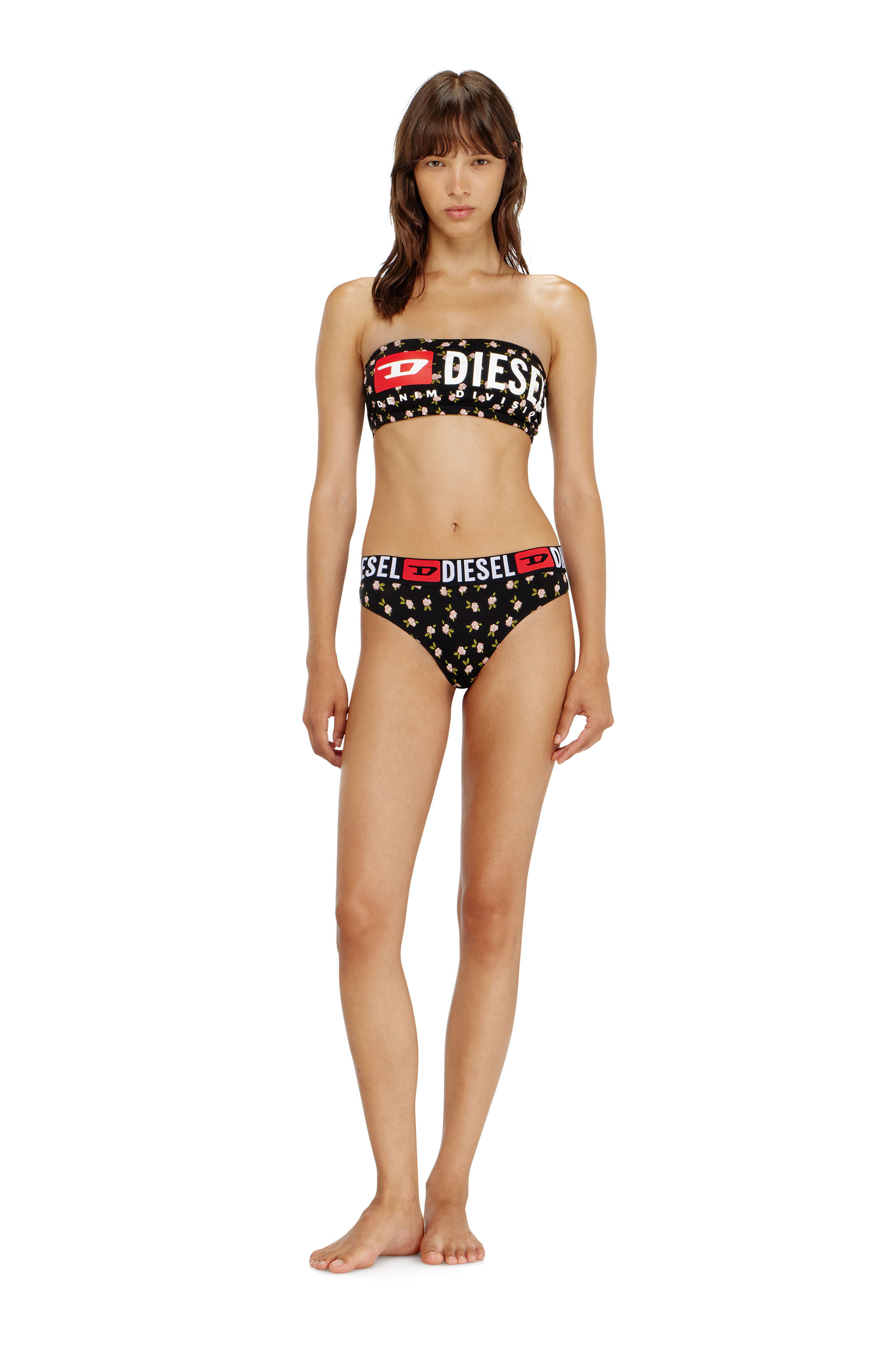 Diesel - MELANIE-C-D-CORE, Woman's Cotton bandeau bra with all-over floral print in Black - 1