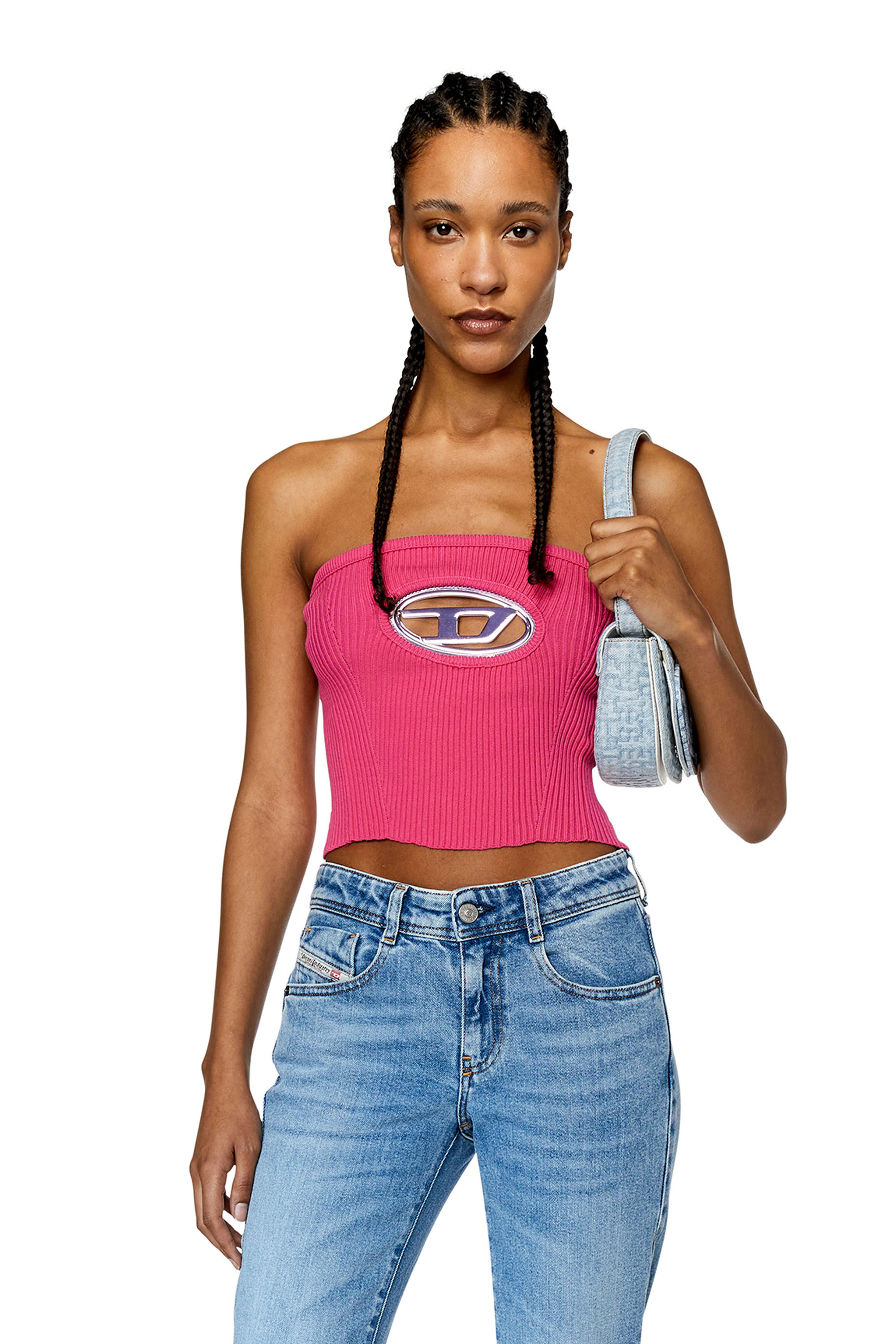 Women's Bandeau top with oval D plaque | Pink | Diesel Women's Bandeau top with oval D plaque | Pink | Diesel