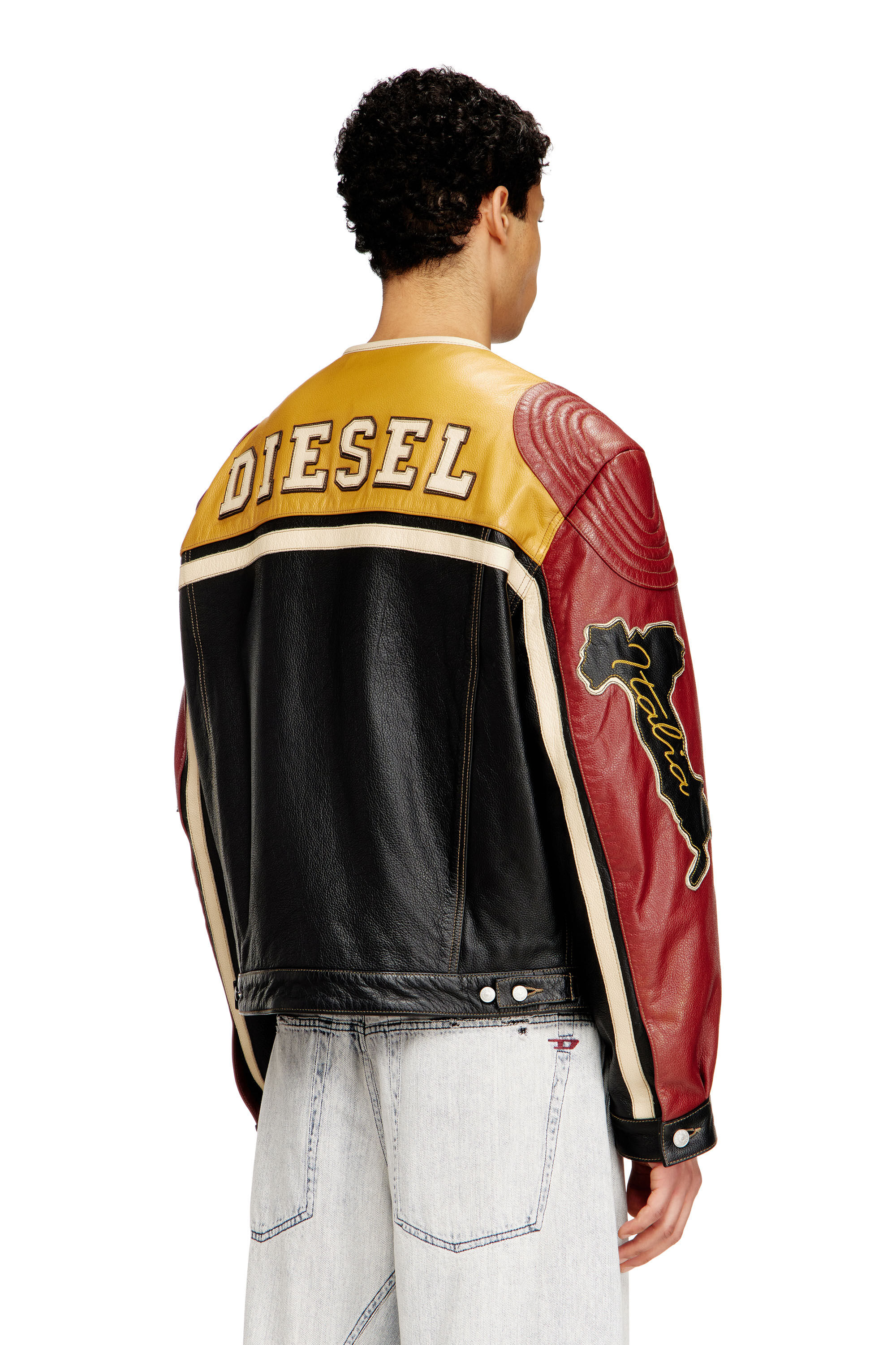 Women's Leather jacket with patch details | Multicolor | Diesel