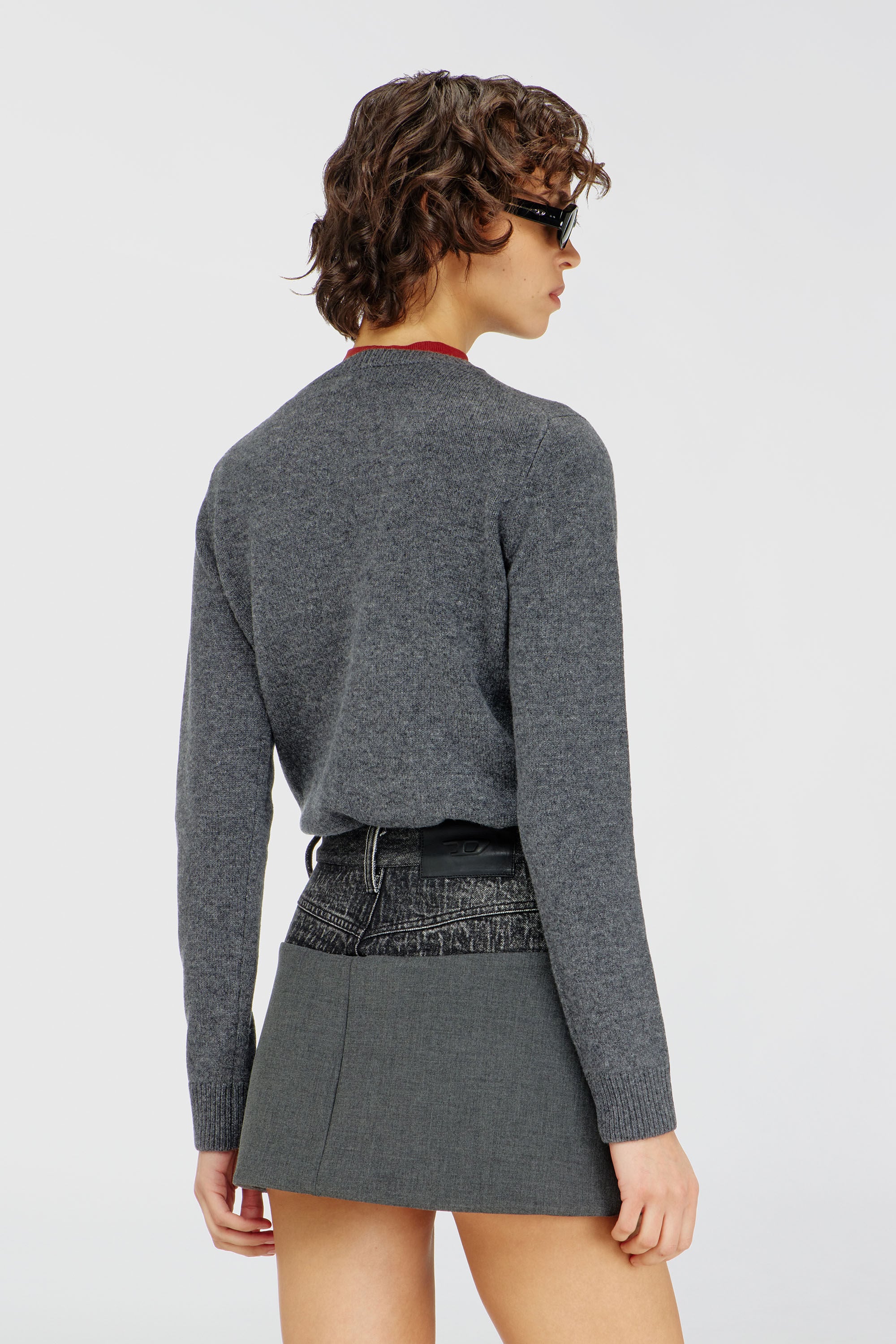 Diesel - M-IMARA, Woman's Wool jumper with embroidered neck logo in Grey - 4