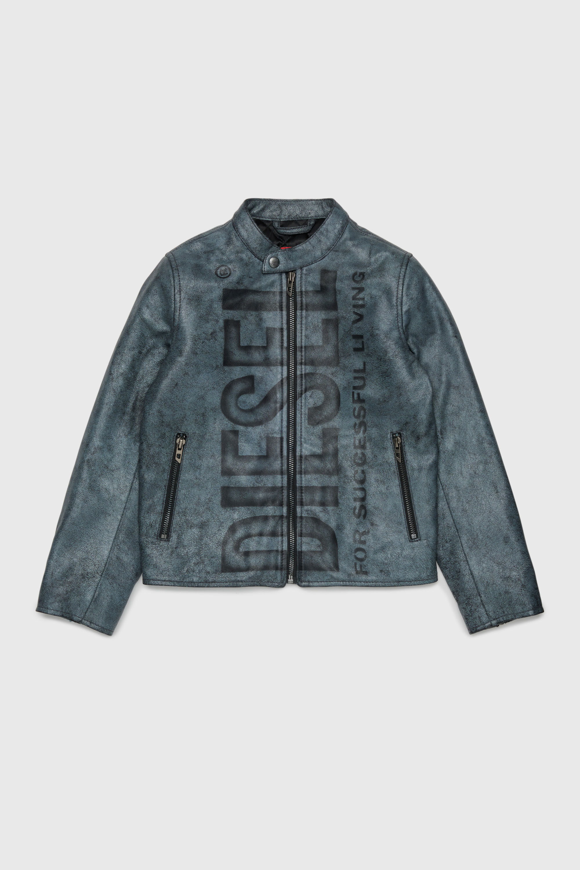 Diesel - JLEVERT, Man's Leather biker jacket with maxi logo in Black - 1