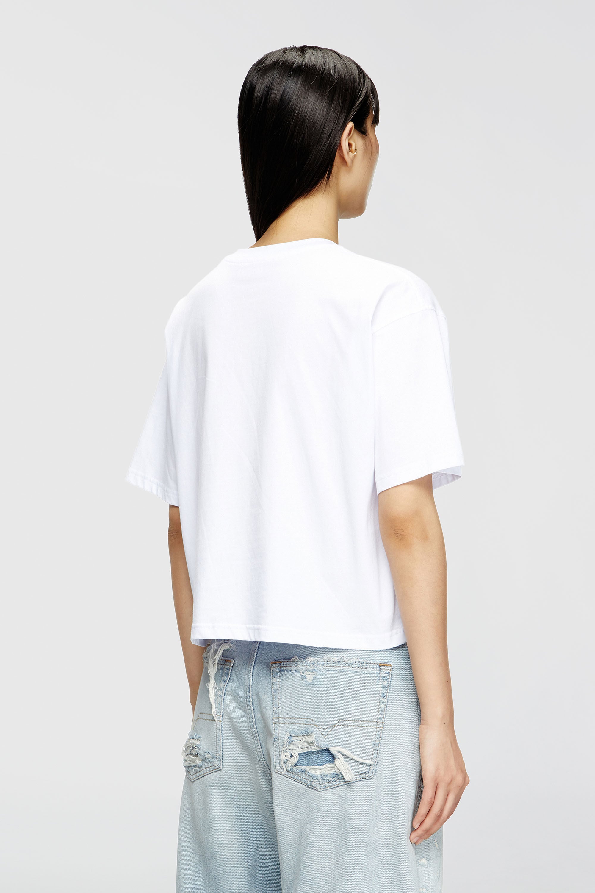 Diesel - T-BUXT-CROP-OD, Woman's Boxy T-shirt with cut-out Oval D logo in White - 4