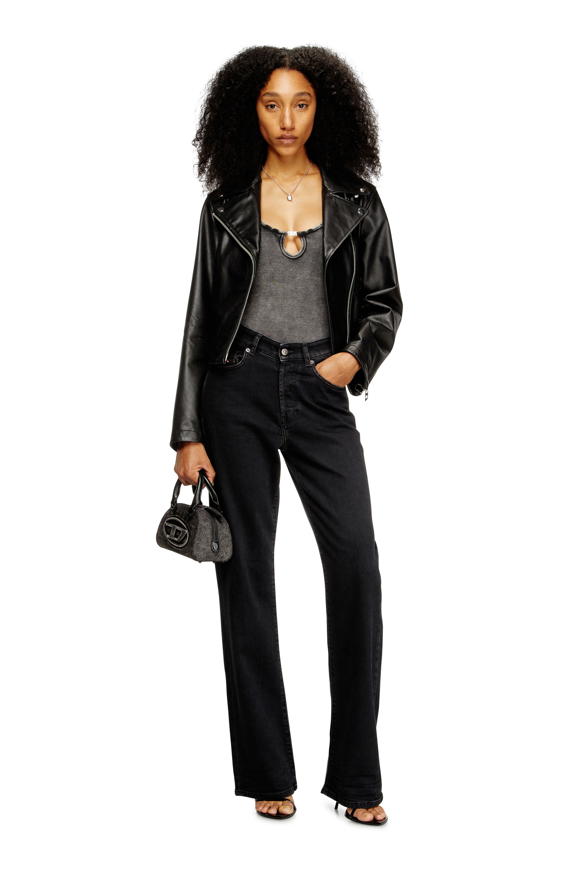 Diesel - MAURA-DNM, Woman's Bodysuit in marble-washed stretch cotton in Dark grey - 6