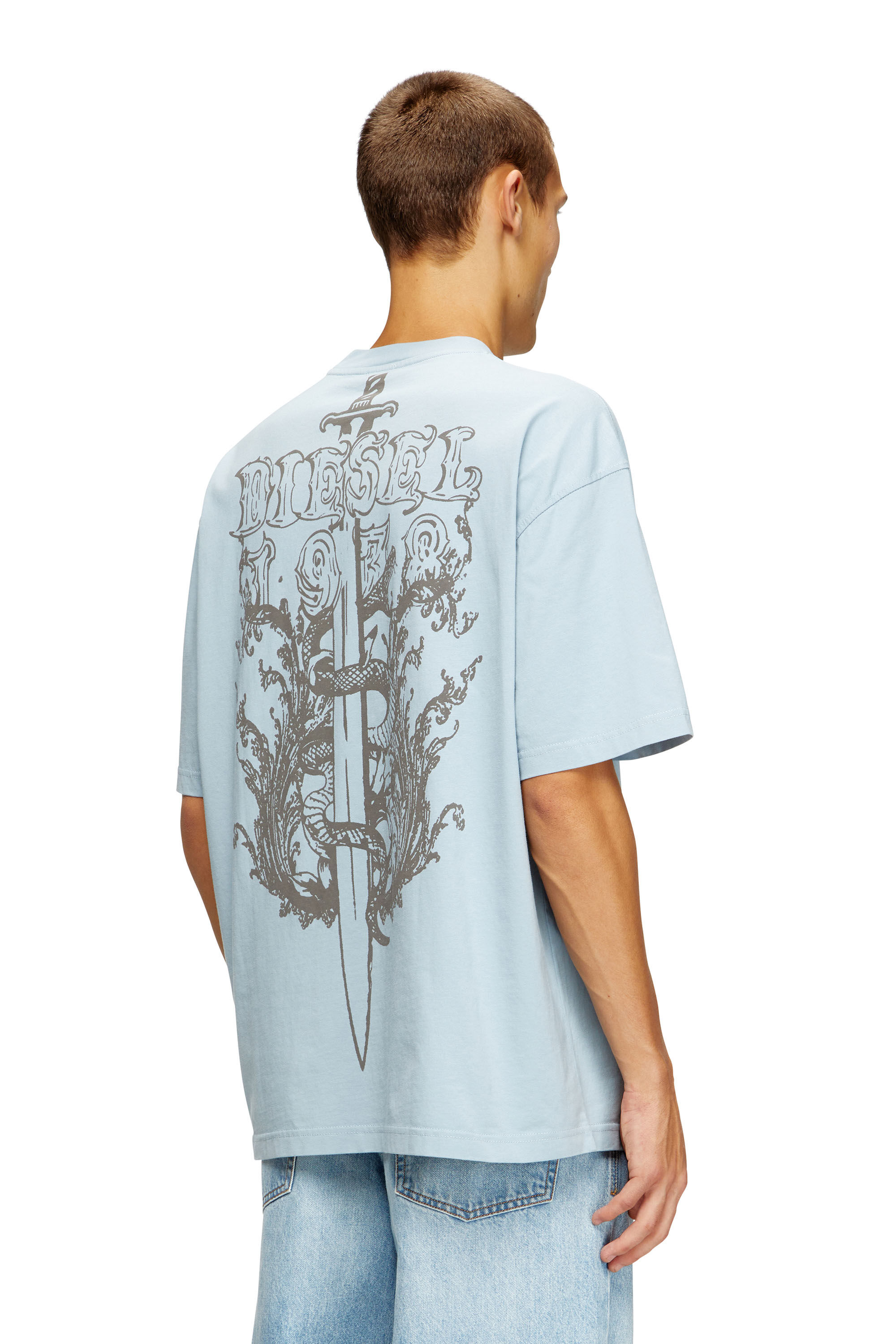 Diesel - T-BOGGY-T5, Man's Loose fit t-shirt with graphic print and logo in Light Blue - 2