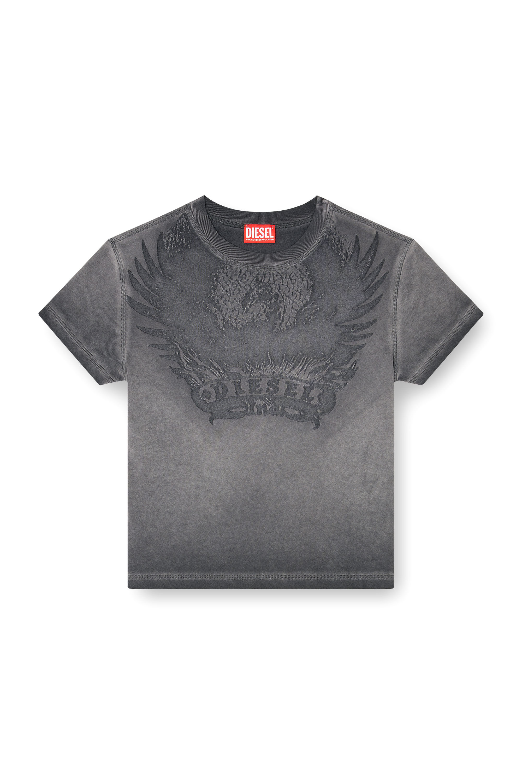 Diesel - T-ILA-AA7, Woman's Slim T-shirt with d&eacute;vor&eacute; Phoenix in Dark grey - 2