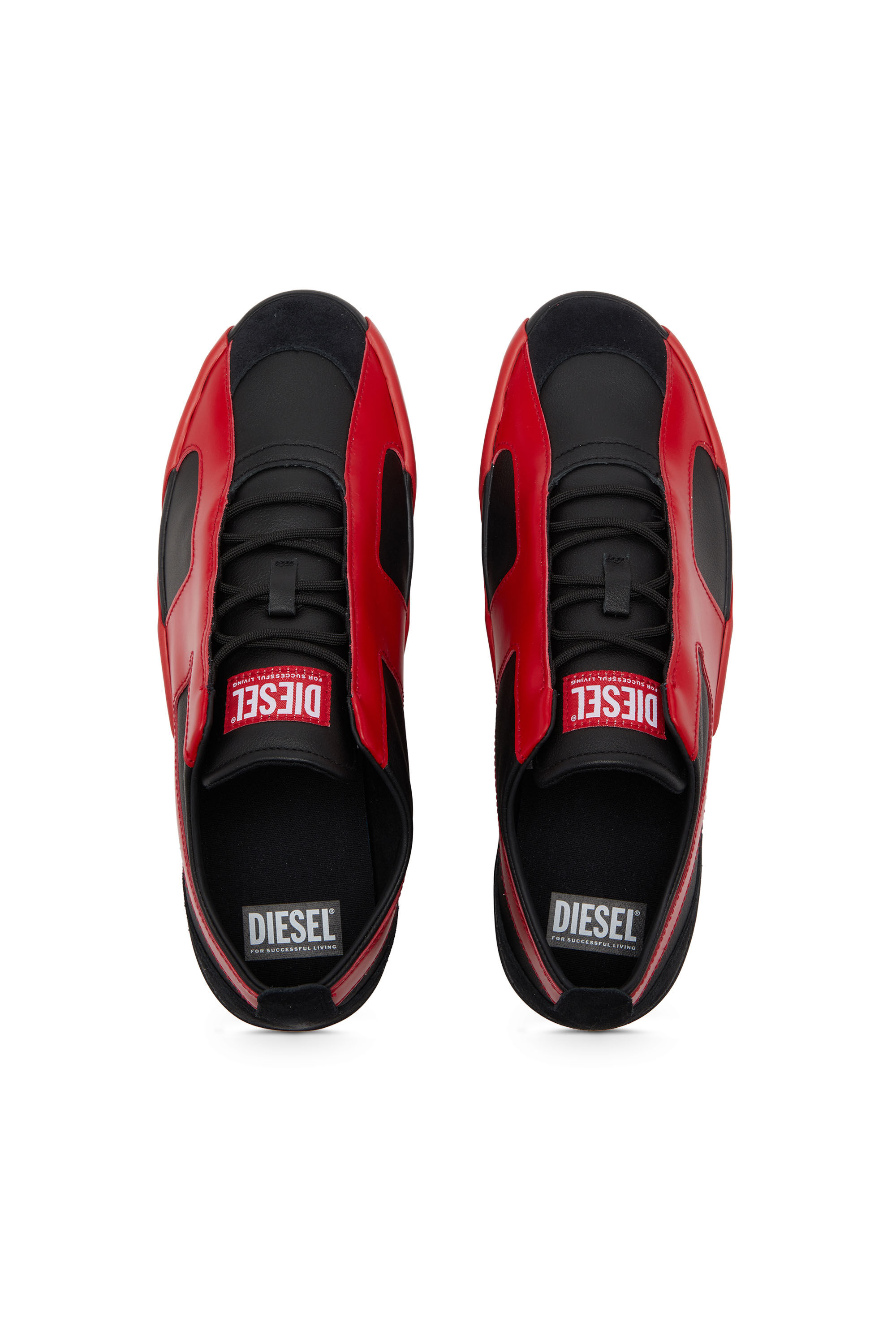 Diesel - S-SLANTE-D LOW, Man's Sneakers in suede and leather with D logo in Black/Red - 4
